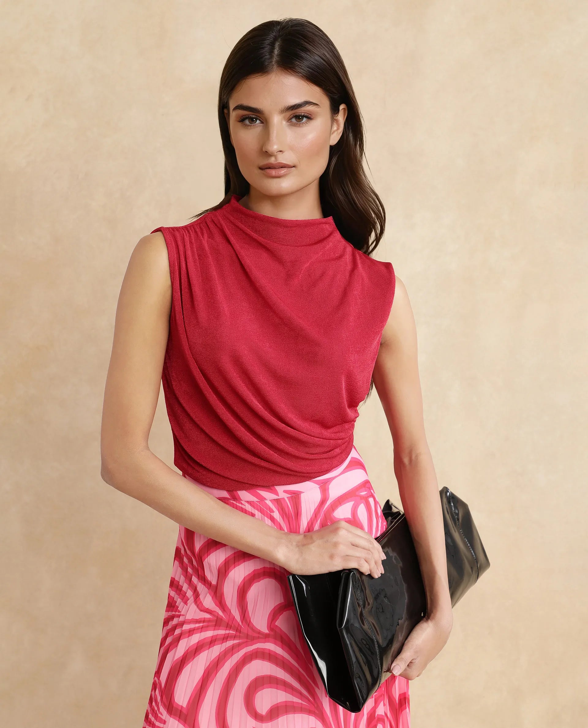 Rareism Women Somtus Red Cowl Neck Plain Top