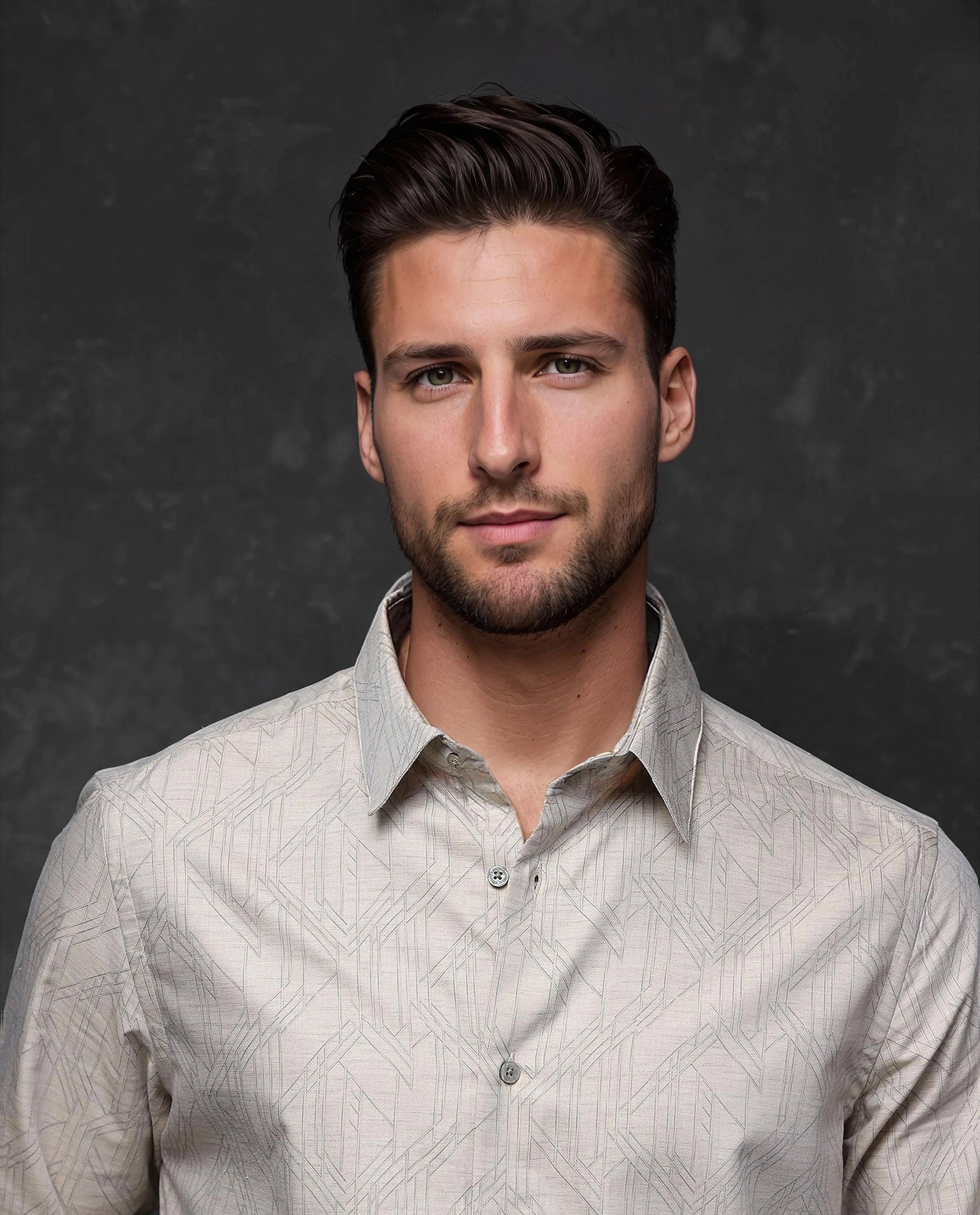 Rare Rabbit Men's Sonnet Beige Cotton Geometric Print Regular Fit Full Sleeve Collared Shirt