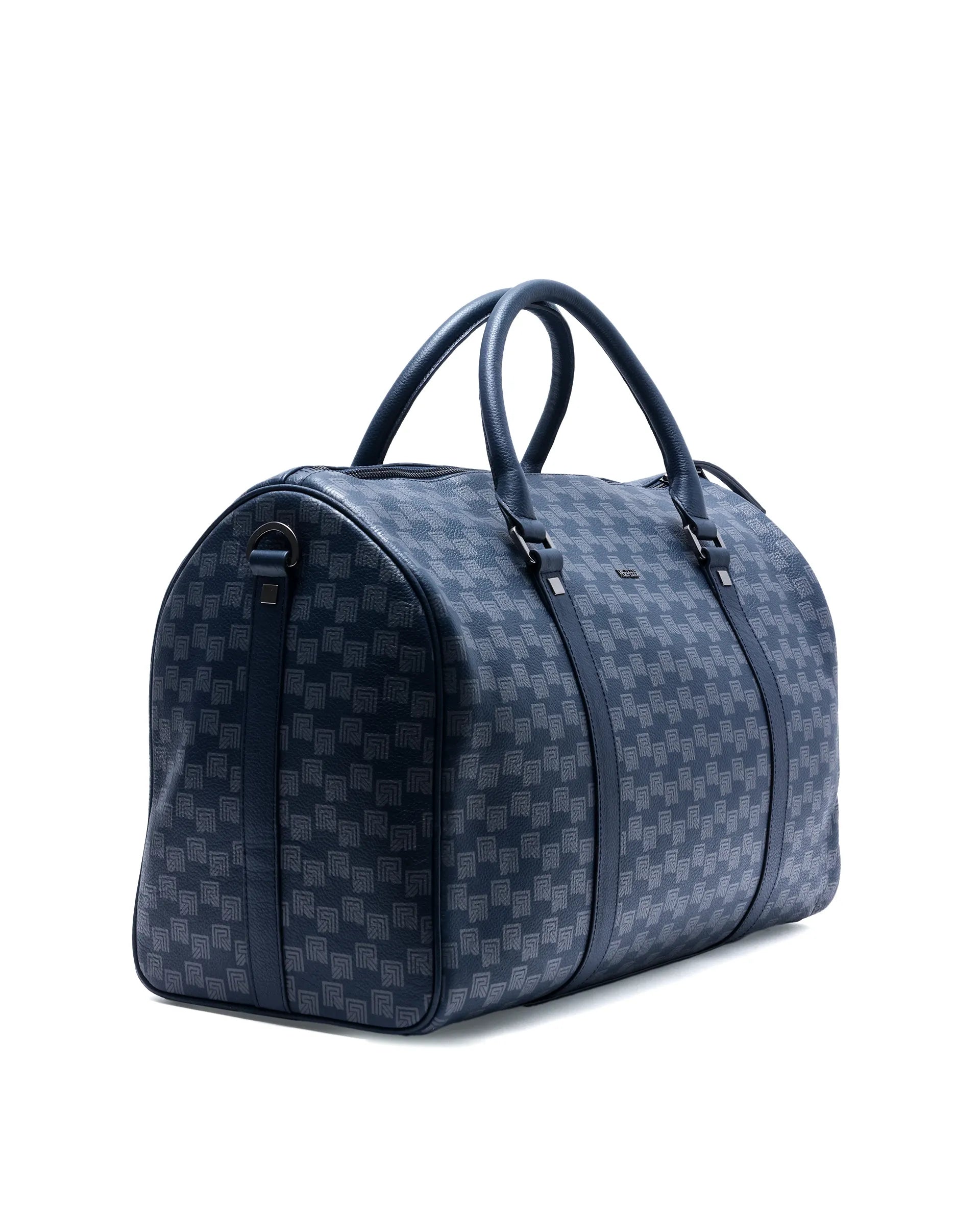 Rare Rabbit Men's Soraf Blue Monogram Print Duffle Bag (Limited Edition)
