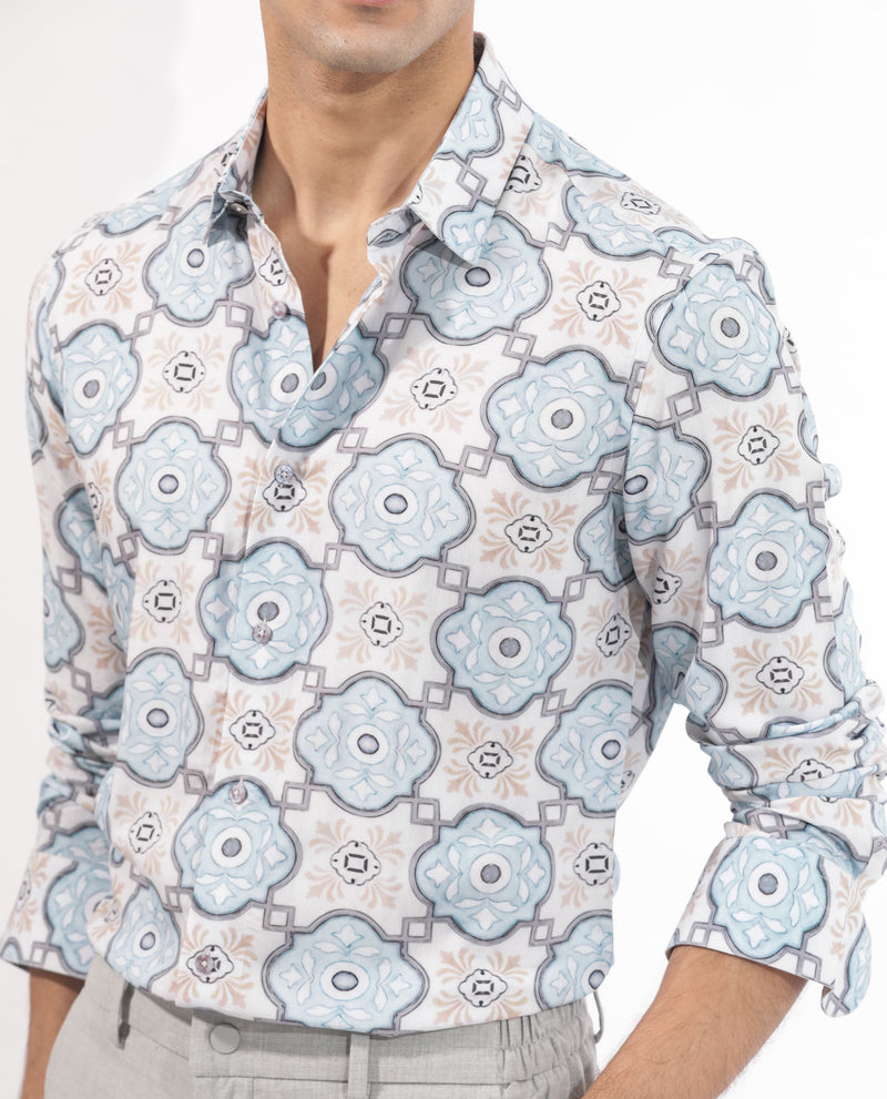 Rare Rabbit Mens Soren Pastel Multi Viscose Fabric Full Sleeves Abstract Floral Print Shirt
