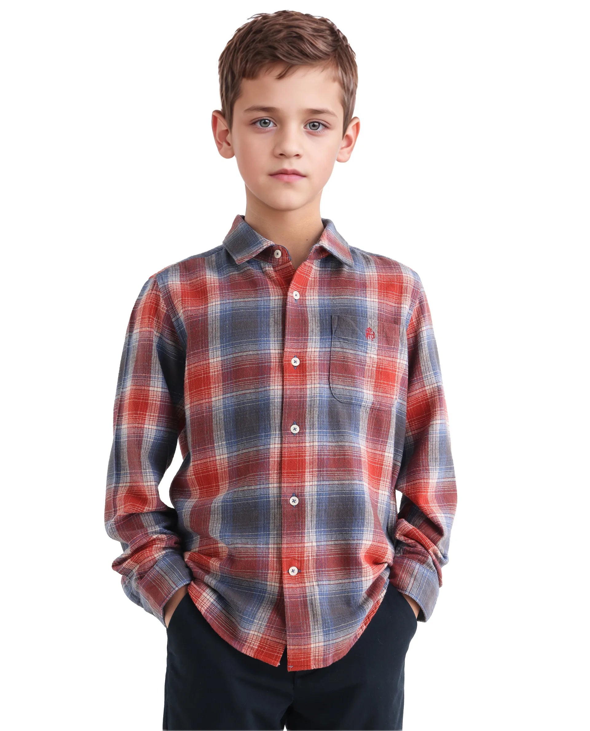 Rare Ones Kids Soren Dusky Rust Cotton Checked Button Closure Regular Fit Shirt