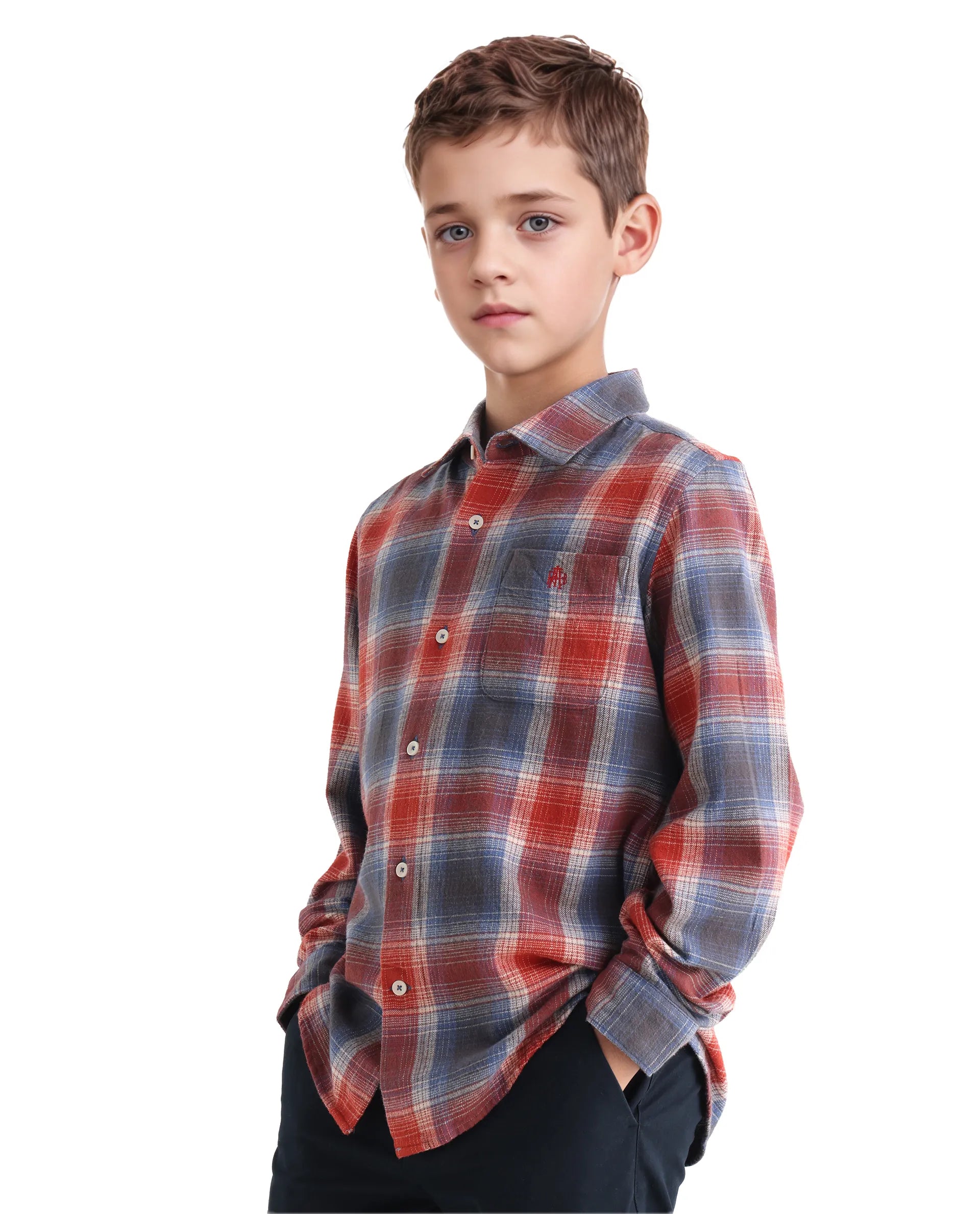 Rare Ones Kids Soren Dusky Rust Cotton Checked Button Closure Regular Fit Shirt