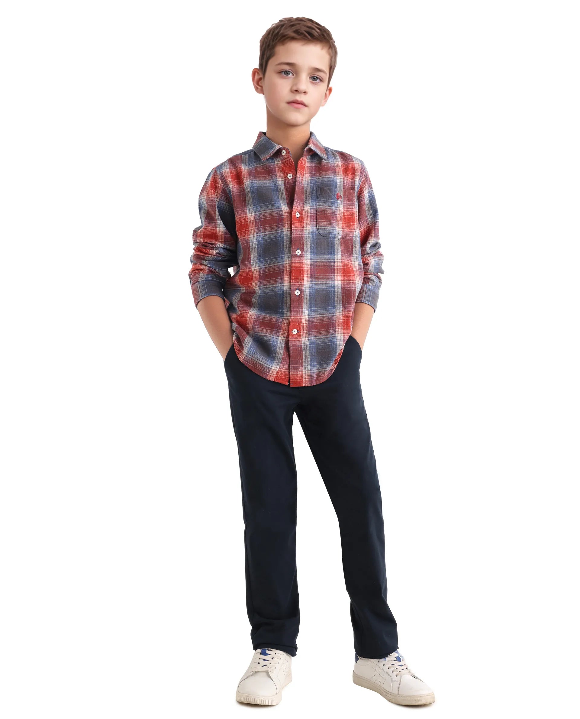 Rare Ones Kids Soren Dusky Rust Cotton Checked Button Closure Regular Fit Shirt