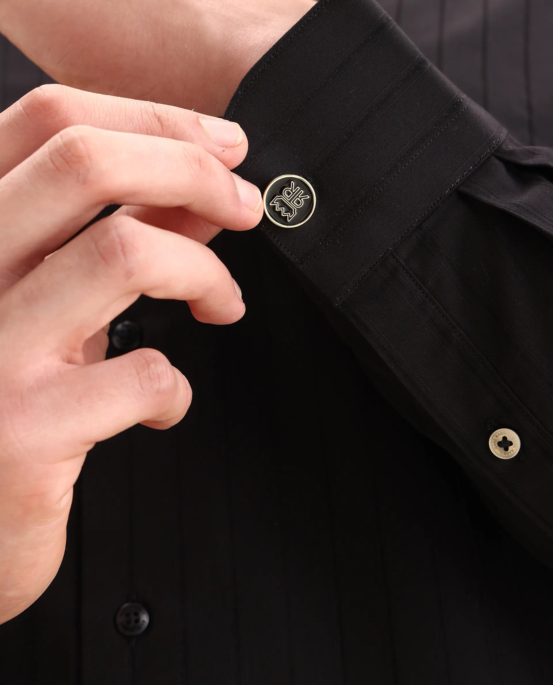 Rare Rabbit Men's Sorn Black Cotton Fabric Spread Collar Regular Fit Striped Shirt