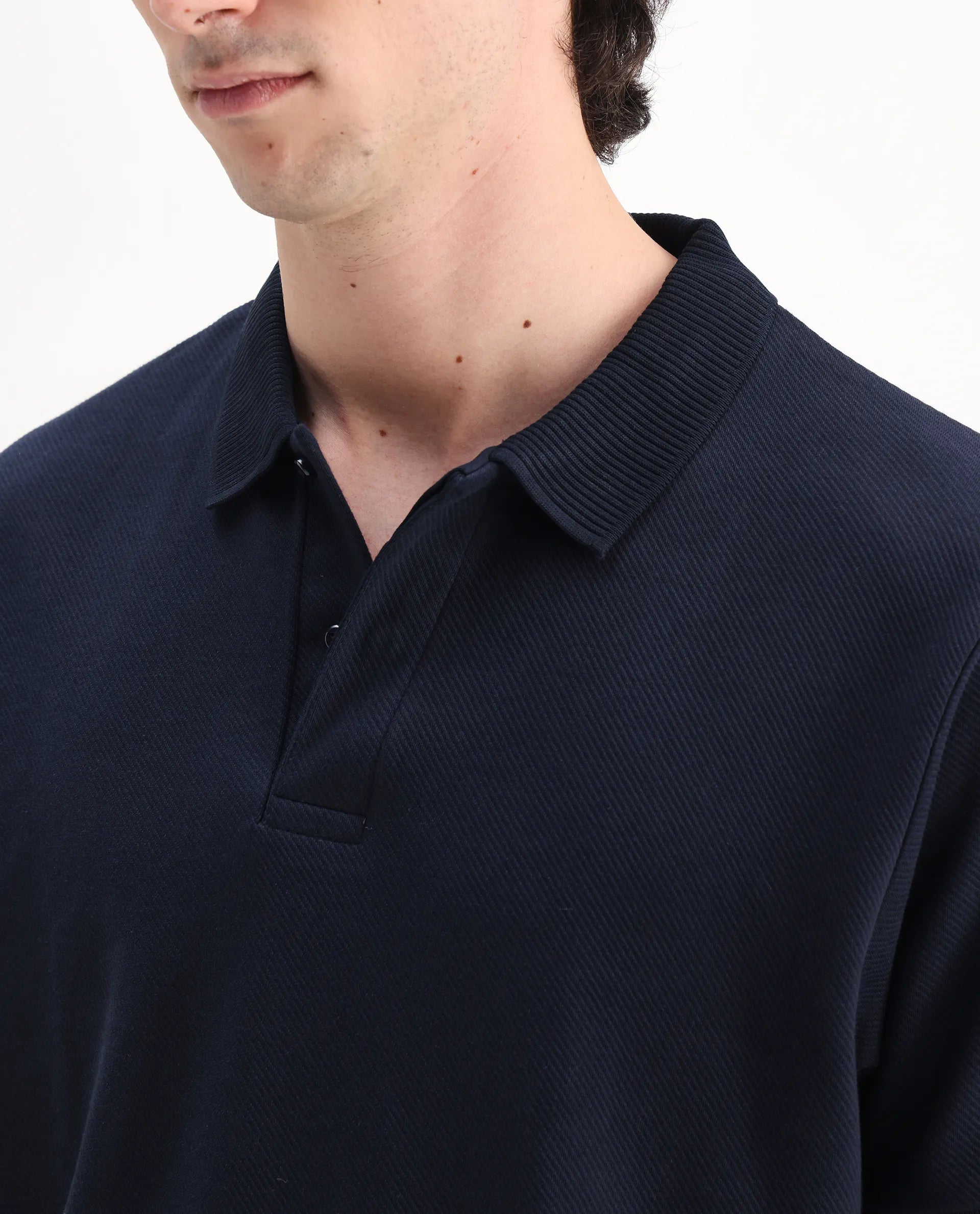 Rare Rabbit Men's Spec Navy Twill Plain Oversized Fit Half Sleeve Polo