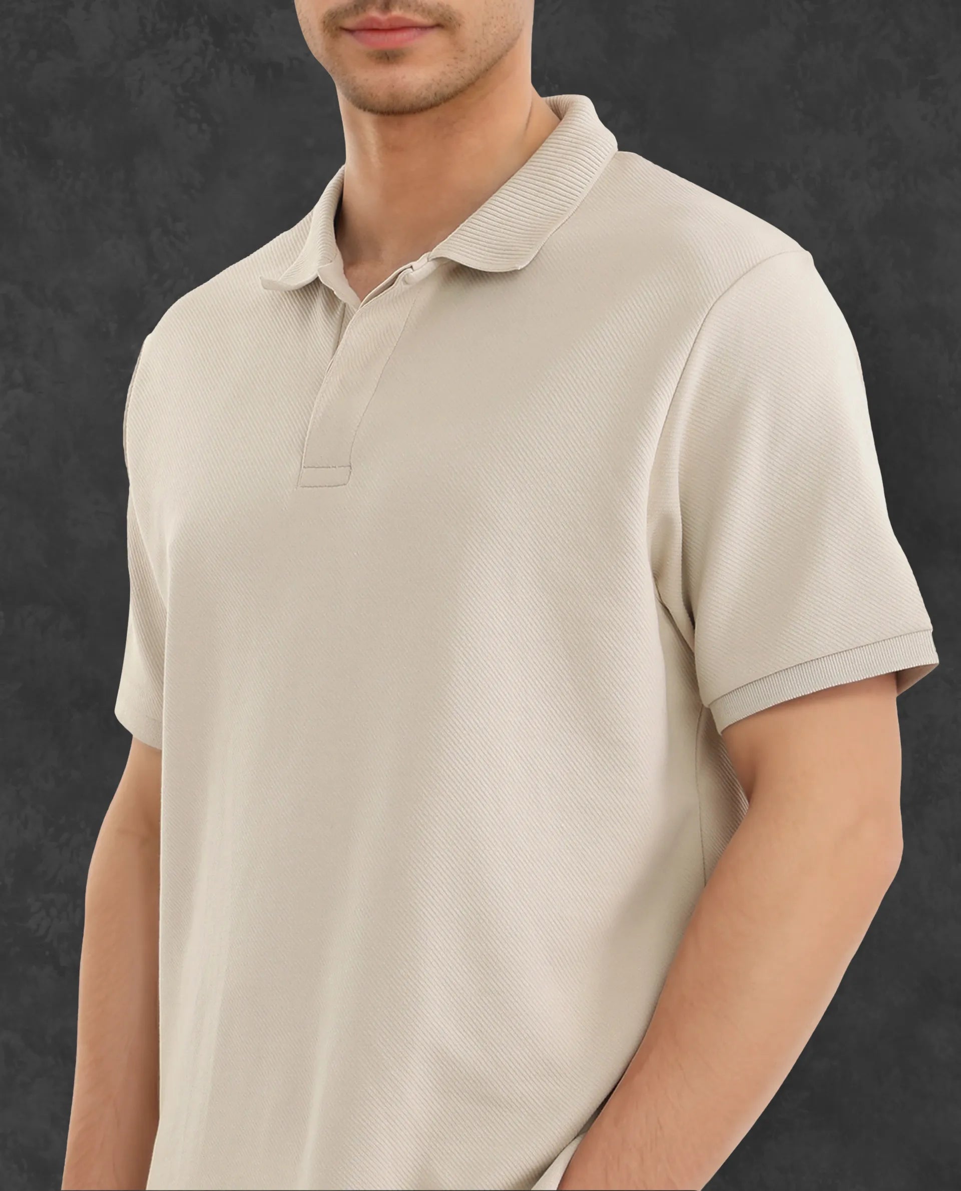Rare Rabbit Men Spec Off White Cotton Polyester Fabric Short Sleeve Collared Neck Button Closure Plain Polo