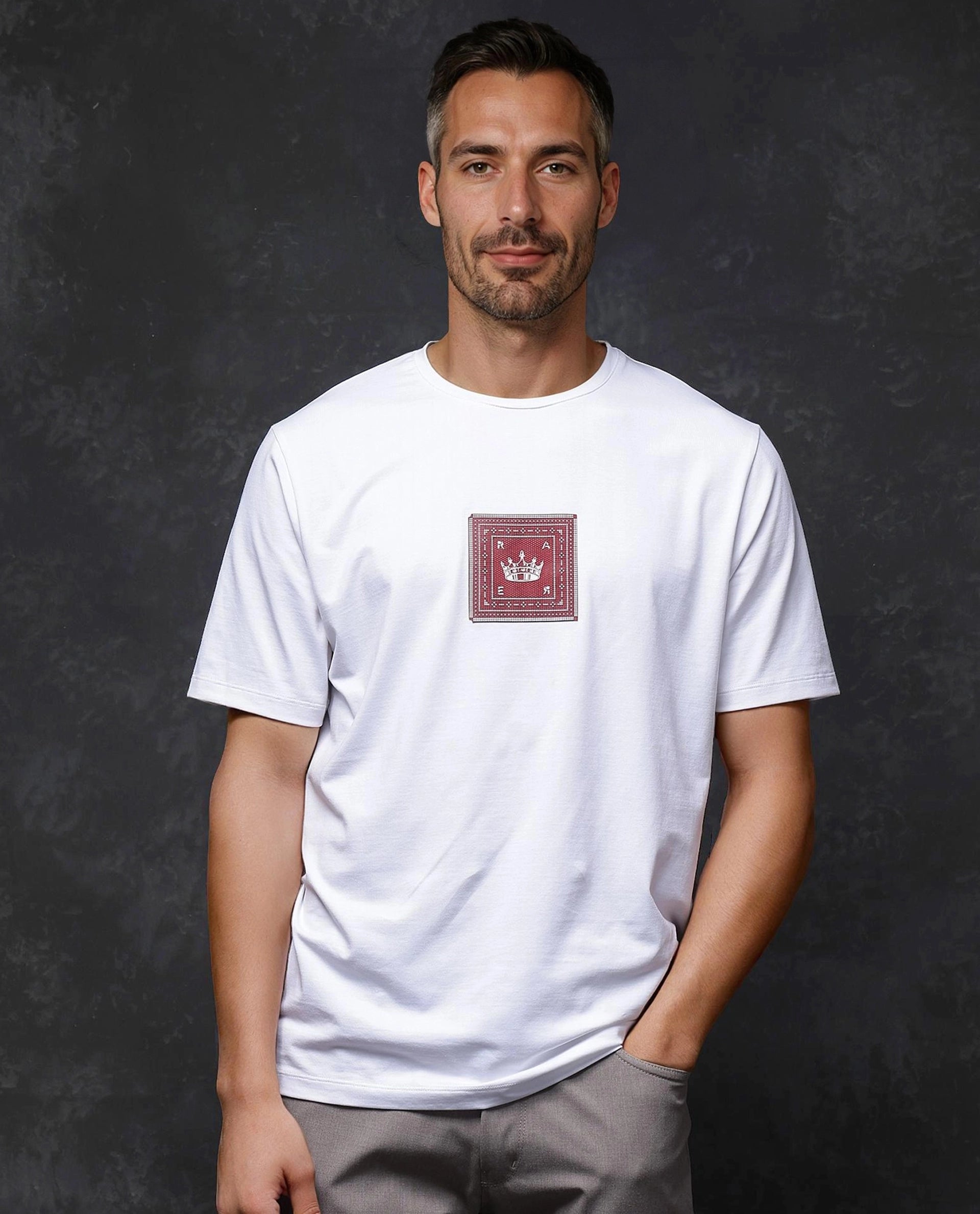 Rare Rabbit Men Spectre White Short Sleeve Crew Neck Graphic Print T-Shirt