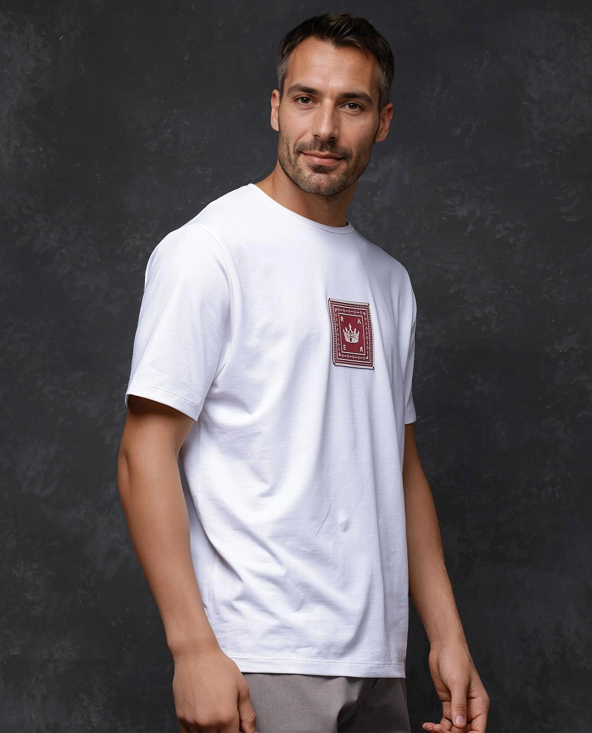 Rare Rabbit Men Spectre White Short Sleeve Crew Neck Graphic Print T-Shirt