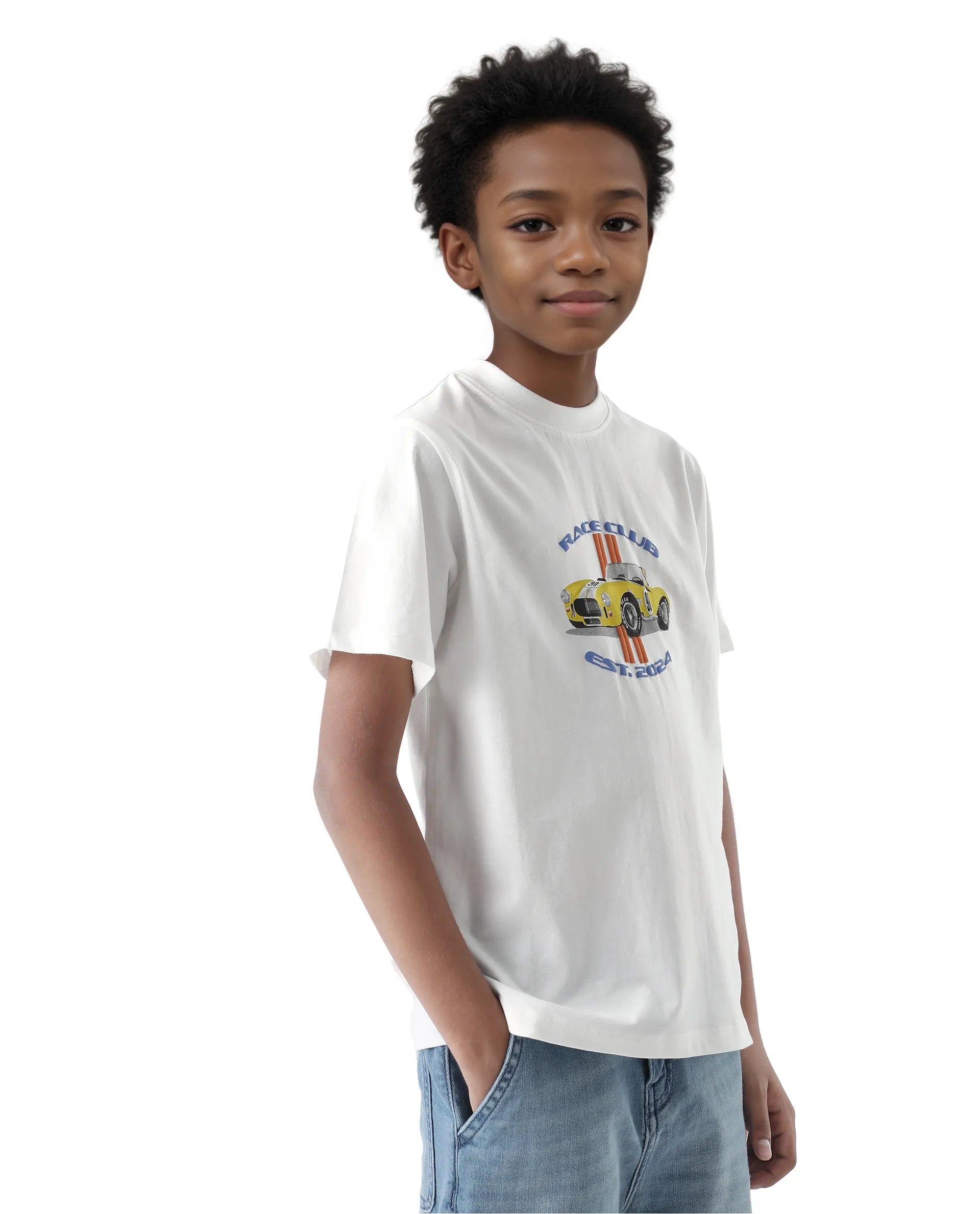 Rare Ones Kids Speed Off White Cotton Half Sleeve Solid Slip-On Closure Regular Fit T-Shirt
