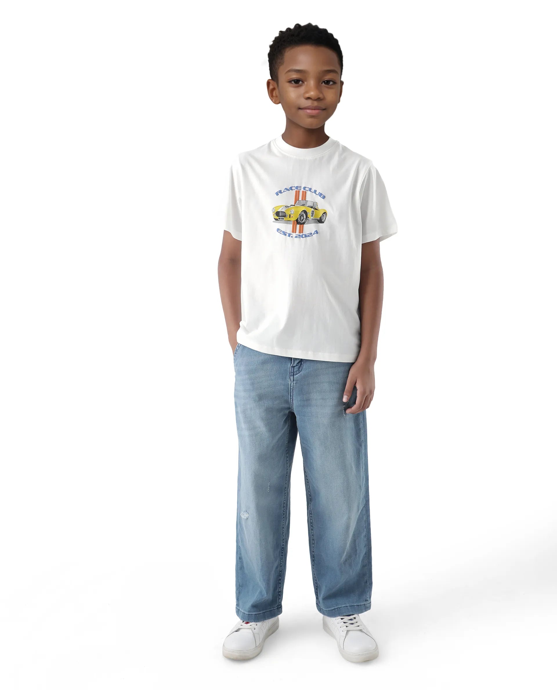 Rare Ones Kids Speed Off White Cotton Half Sleeve Solid Slip-On Closure Regular Fit T-Shirt