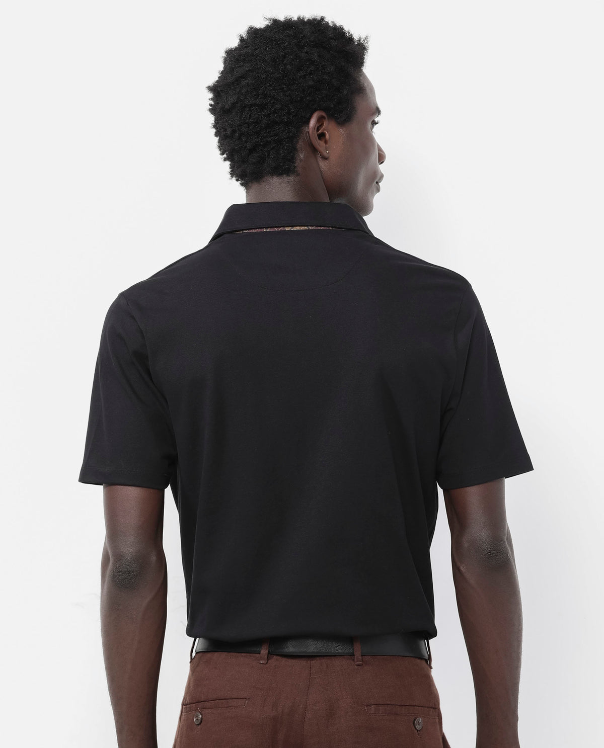Rare Rabbit Men's Spencer Black Short Sleeve Button Closure Regular Fit Solid Polo T-Shirt