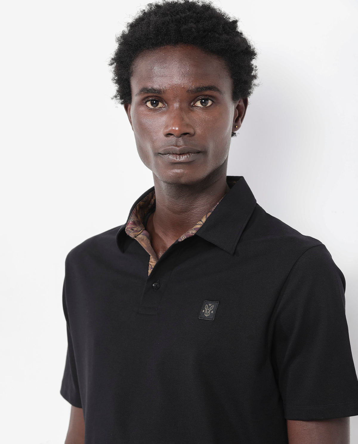 Rare Rabbit Men's Spencer Black Short Sleeve Button Closure Regular Fit Solid Polo T-Shirt