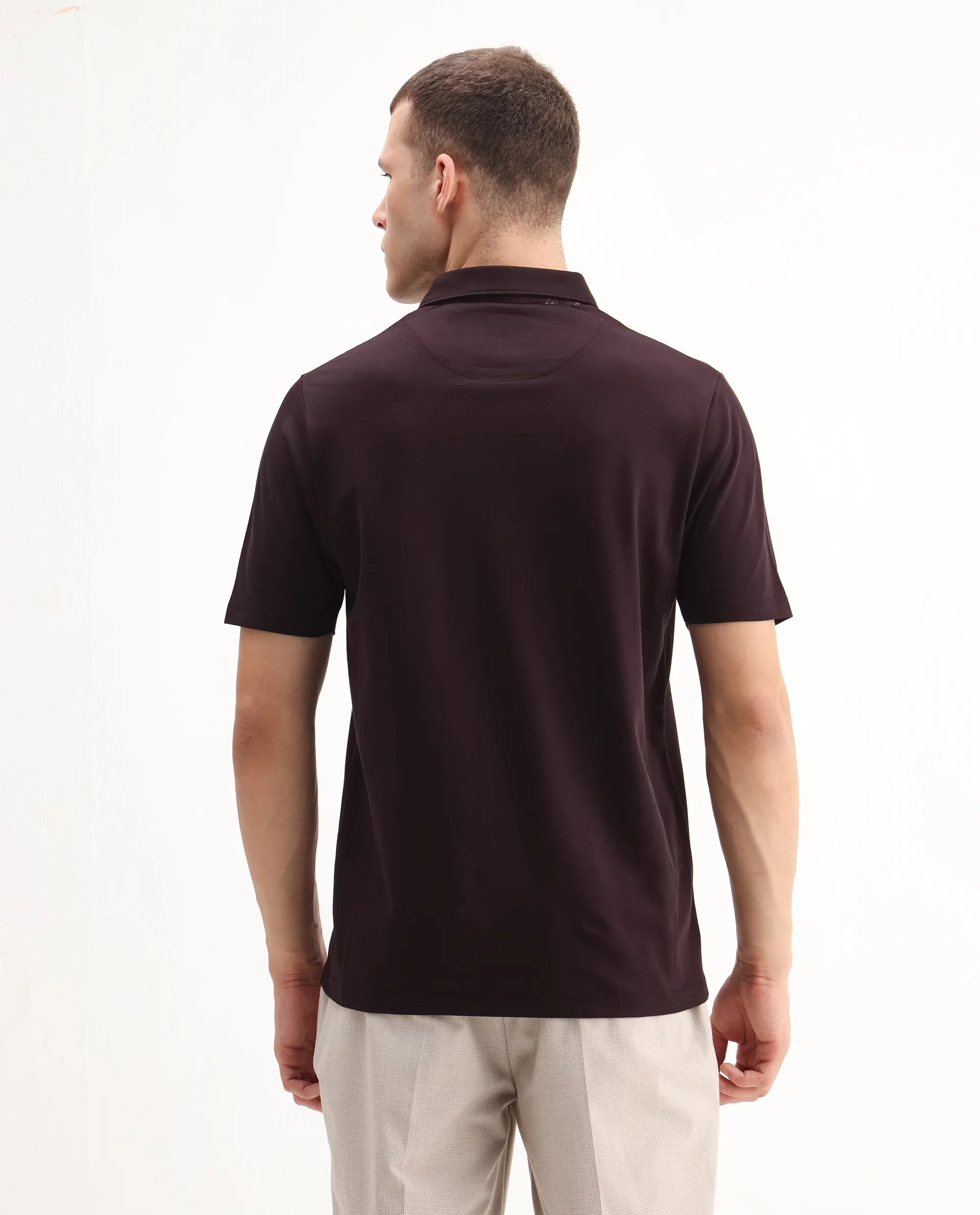 Rare Rabbit Men's Spencer Dark Maroon Cotton Plain Regular Fit Half Sleeve Polo
