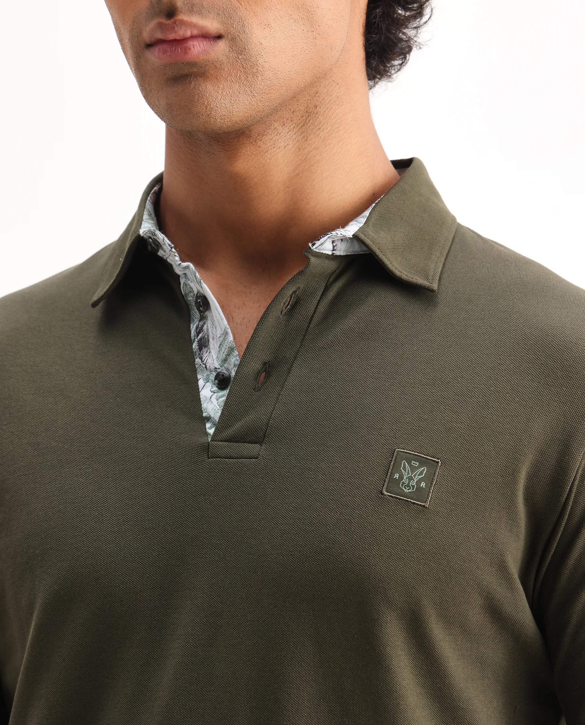 Rare Rabbit Men's Spencer Dark Olive Cotton Plain Regular Fit Half Sleeve Polo