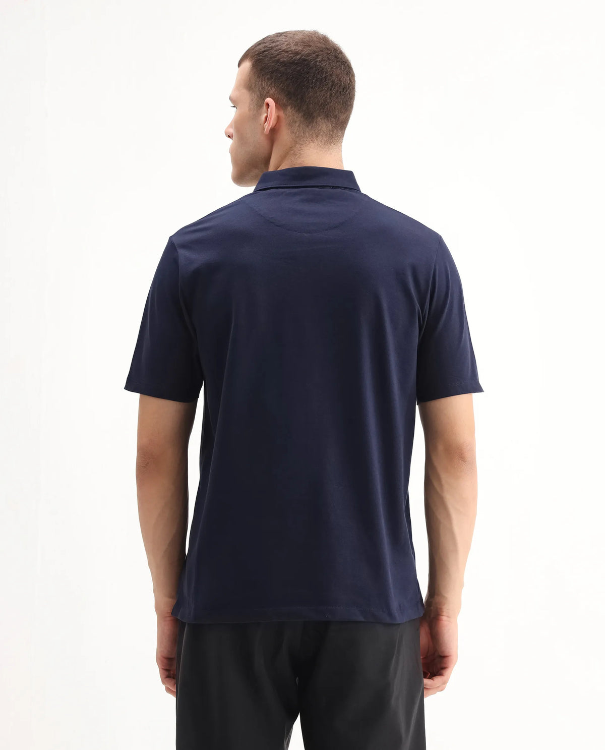 Rare Rabbit Men's Spencer Navy Cotton Plain Regular Fit Half Sleeve Polo
