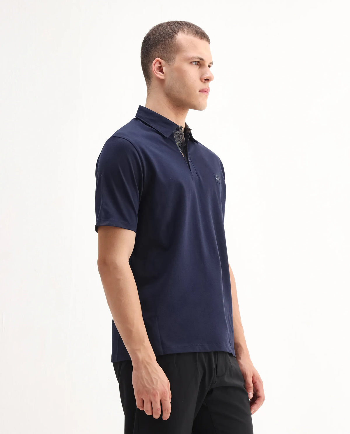 Rare Rabbit Men's Spencer Navy Cotton Plain Regular Fit Half Sleeve Polo