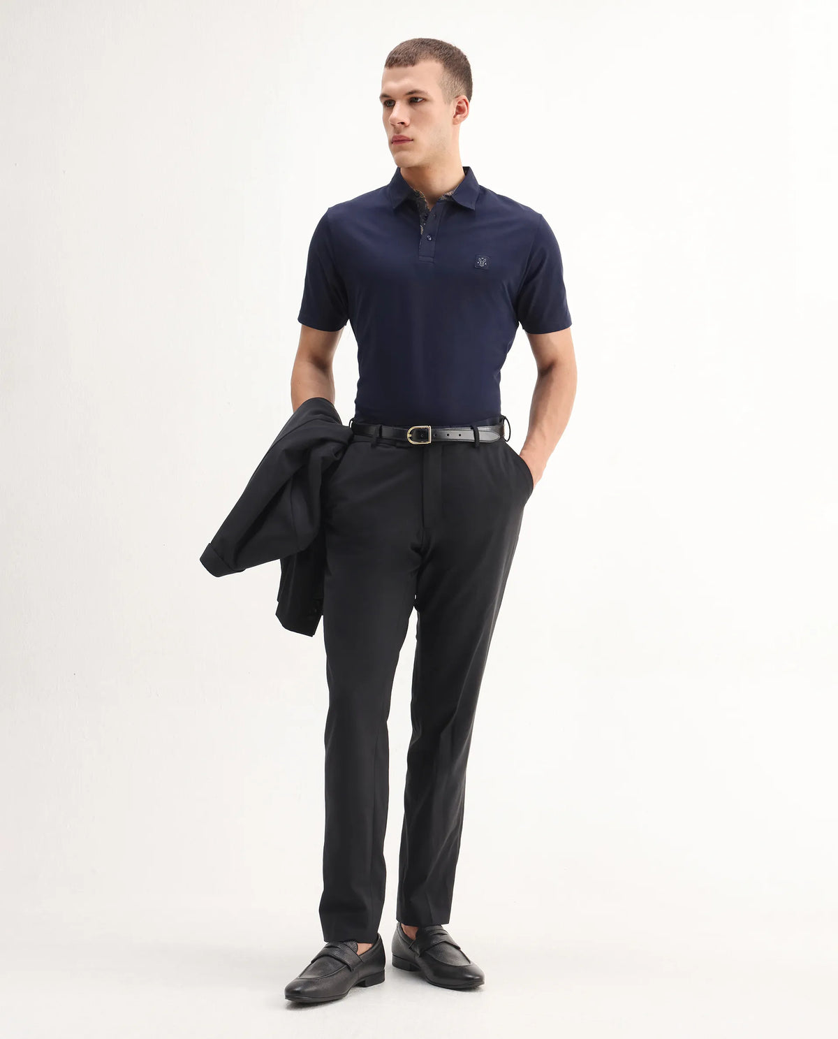 Rare Rabbit Men's Spencer Navy Cotton Plain Regular Fit Half Sleeve Polo
