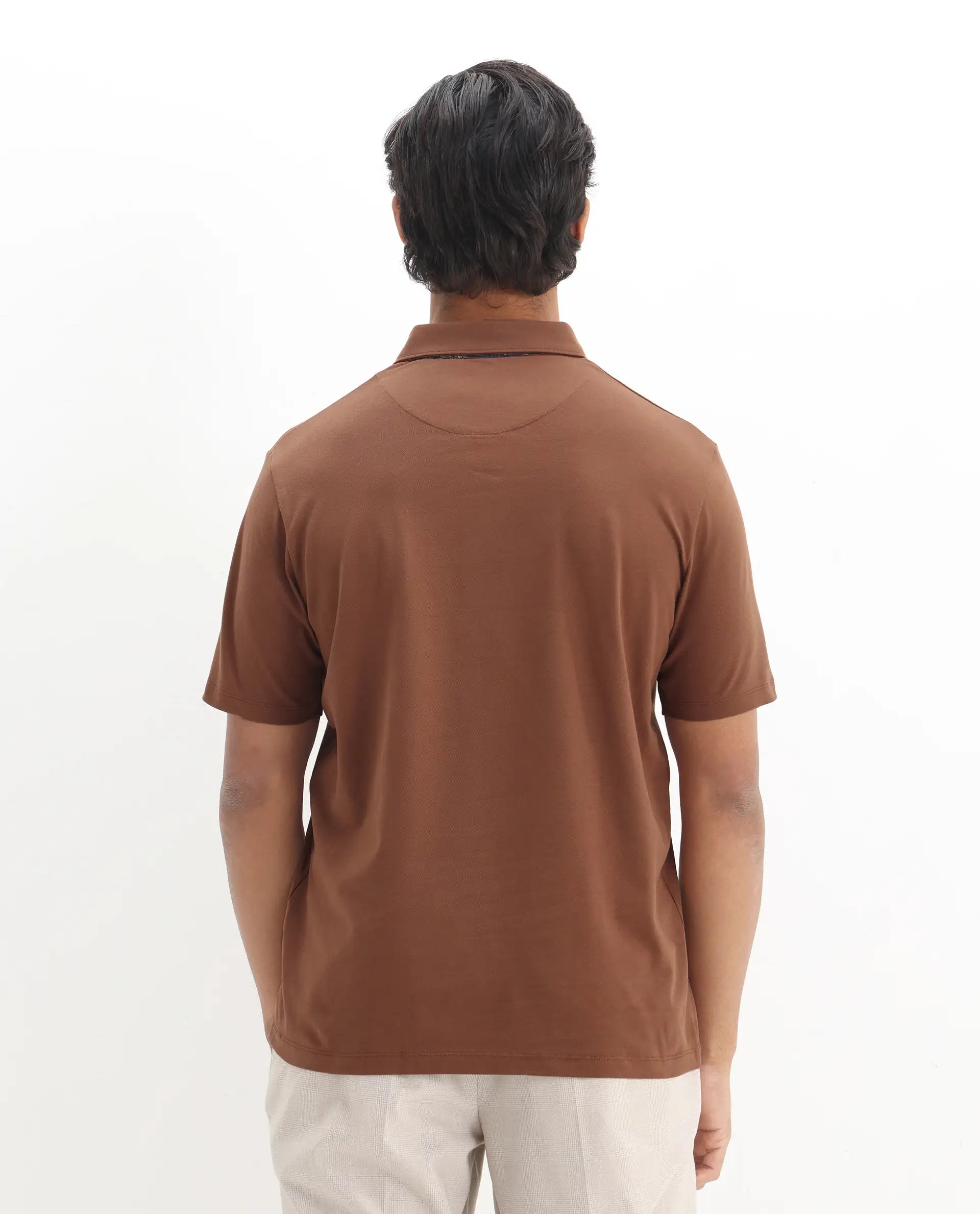 Rare Rabbit Men's Spencer Rust Cotton Plain Regular Fit Half Sleeve Polo