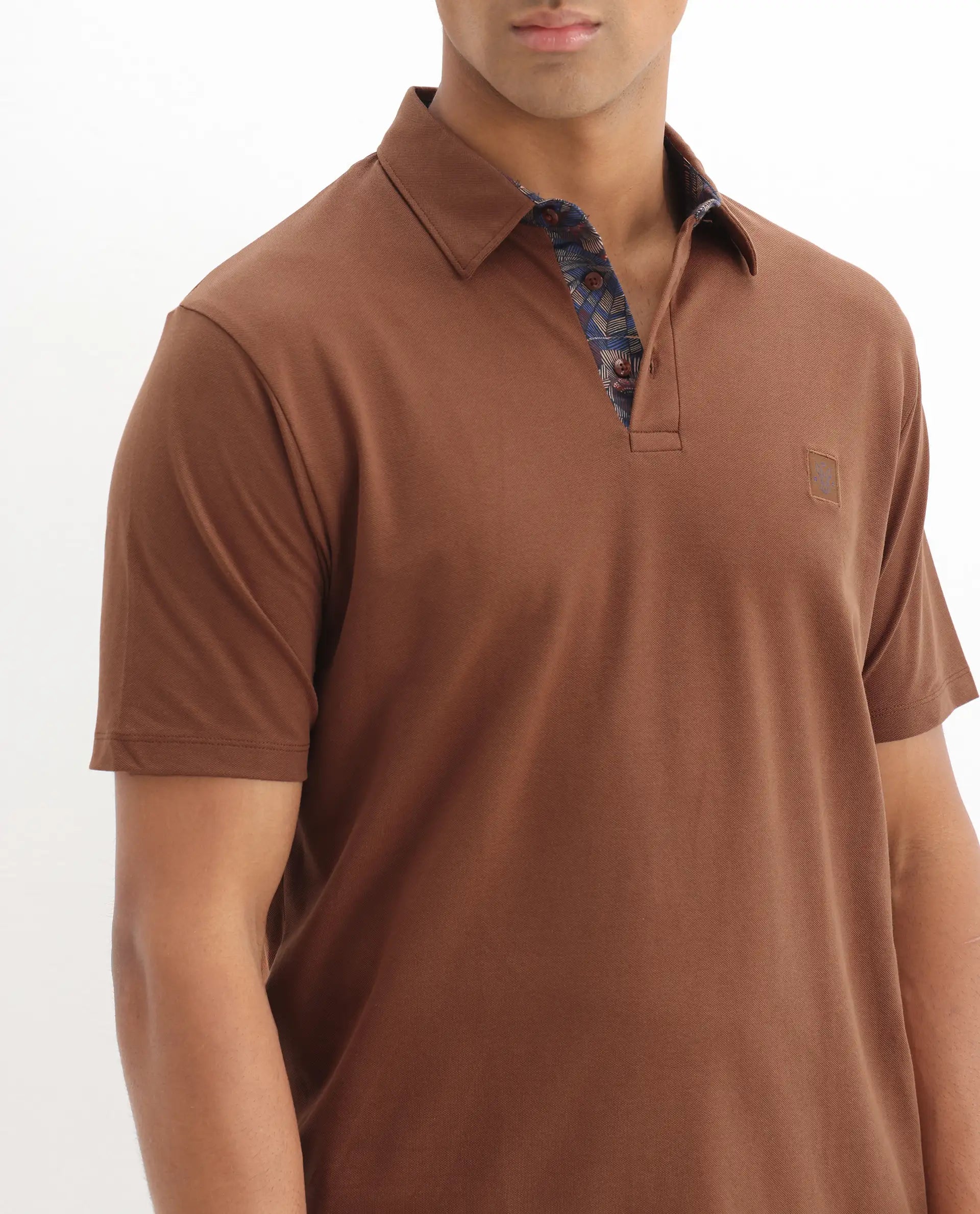 Rare Rabbit Men's Spencer Rust Cotton Plain Regular Fit Half Sleeve Polo