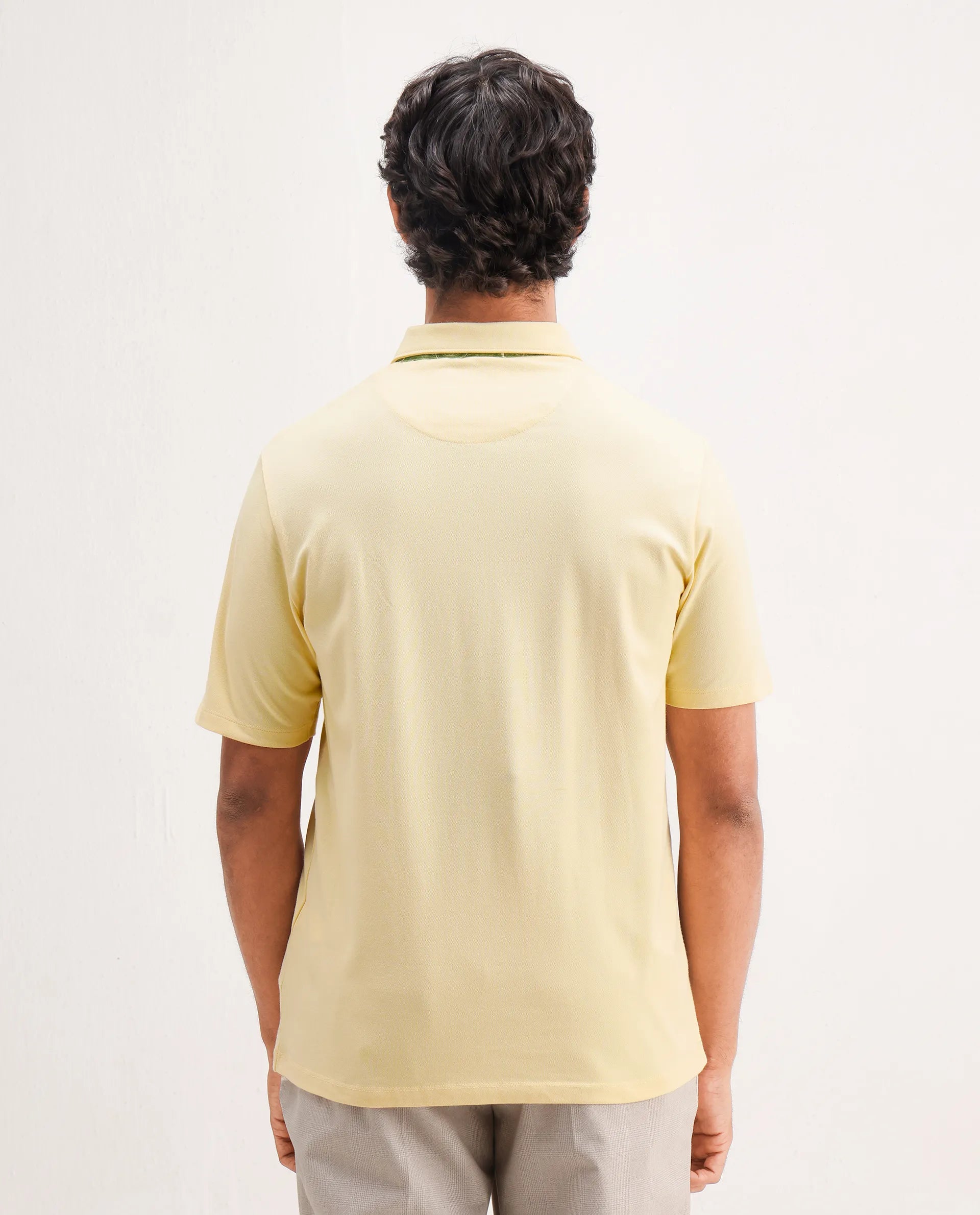 Rare Rabbit Men's Spencer Yellow Cotton Plain Regular Fit Half Sleeve Polo