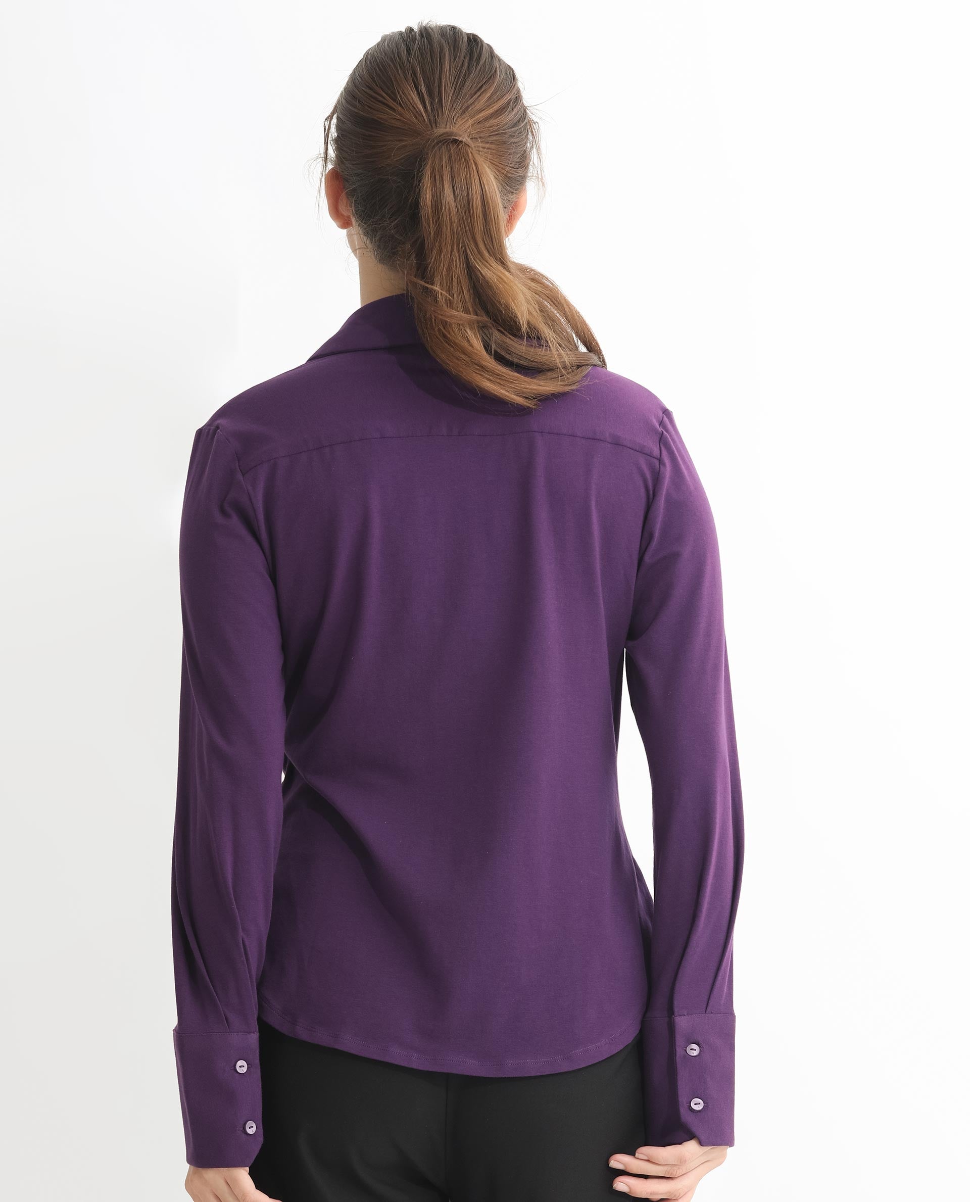 Rareism Women Spie Dark Purple  Regular Sleeve Shirt Collar Solid Shirt