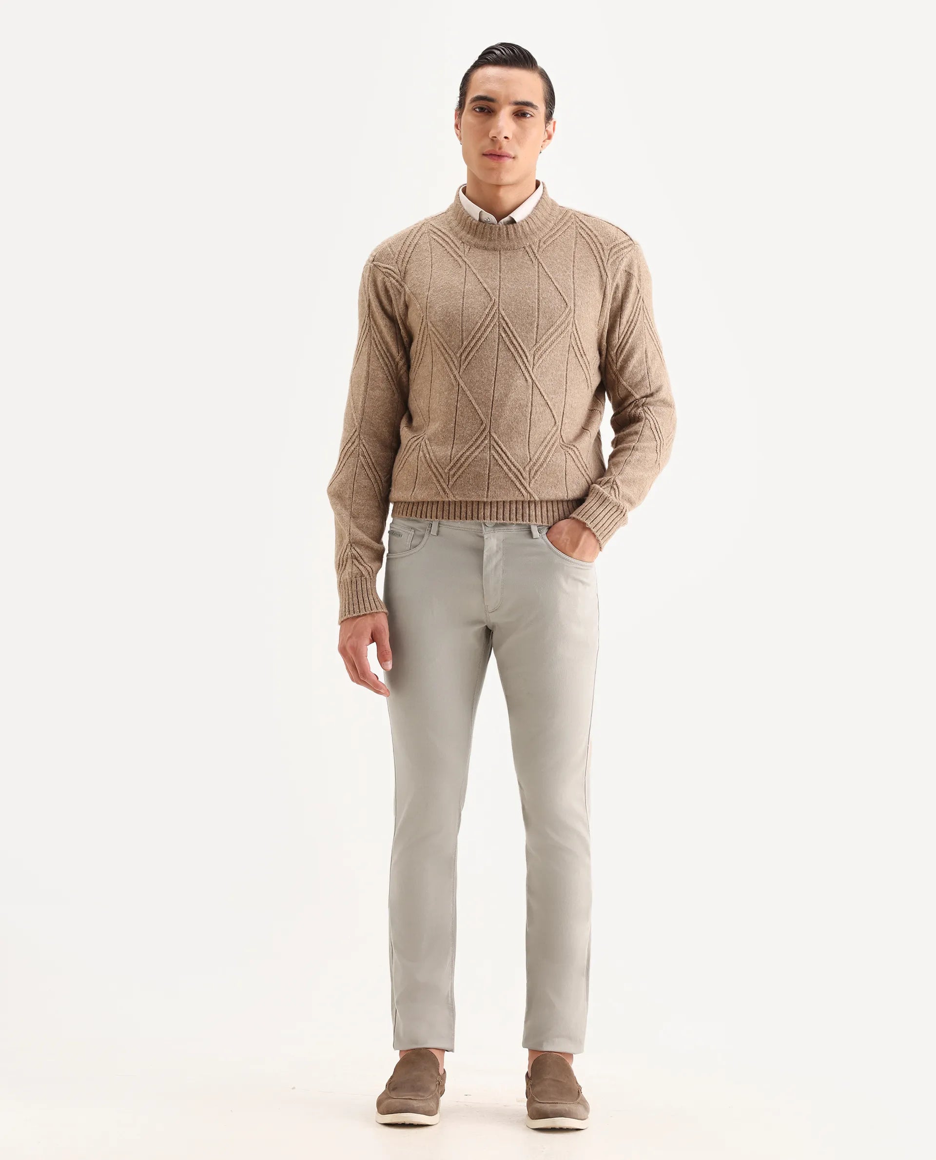 Rare Rabbit Men's Spoke-22 Beige Cotton Plain Regular Fit Trouser