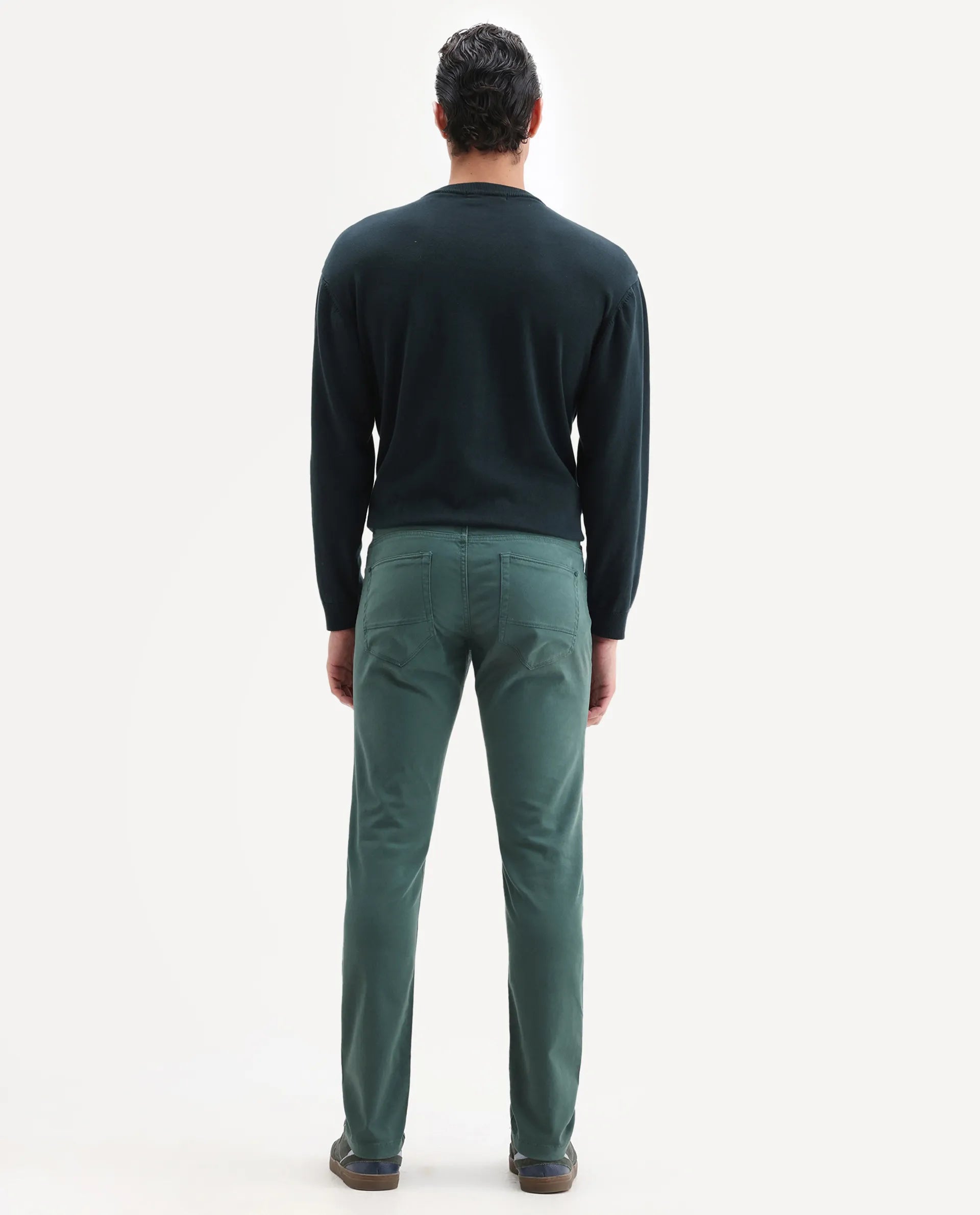 Rare Rabbit Men's Spoke-22 Green Cotton Plain Regular Fit Trouser