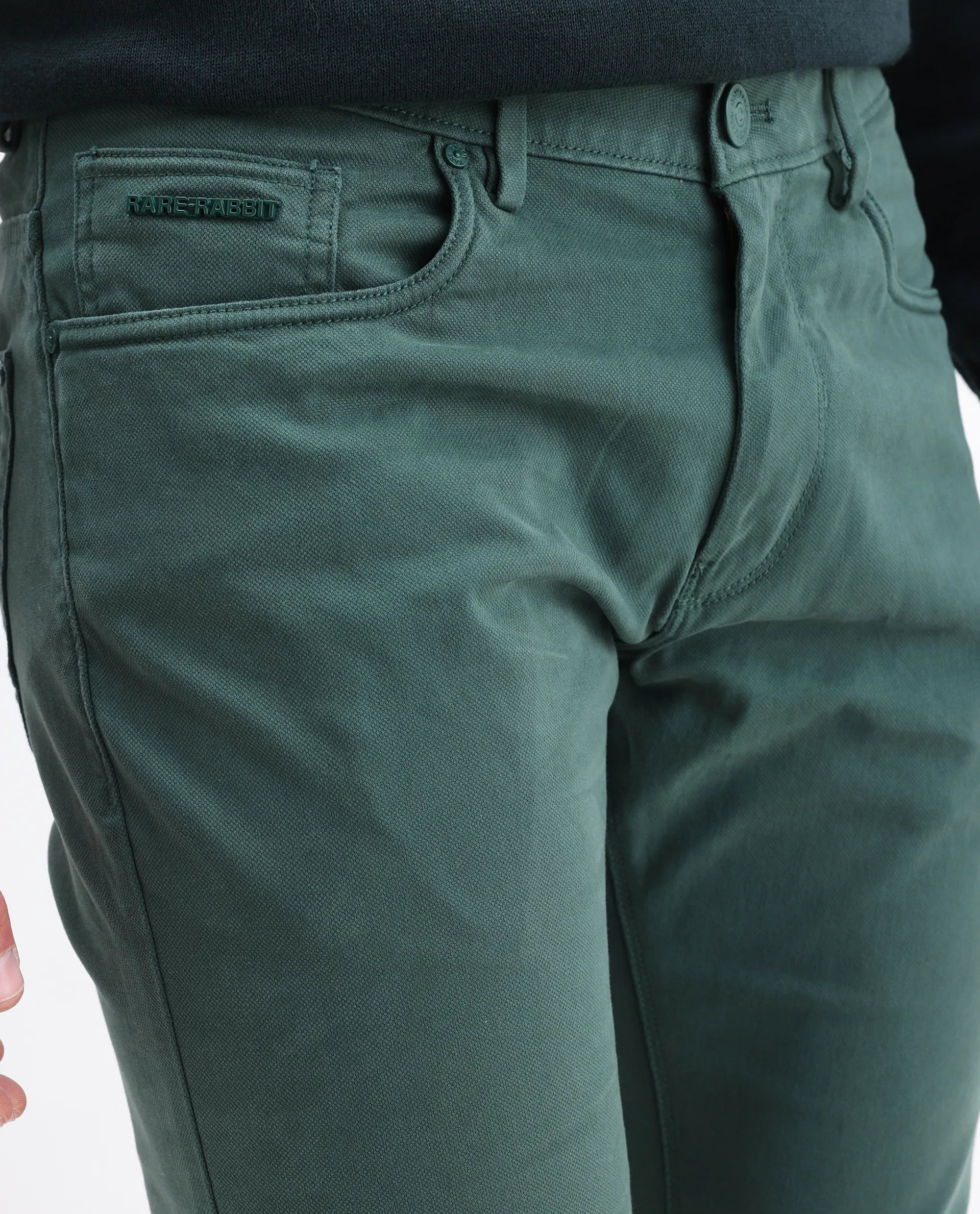 Rare Rabbit Men's Spoke-22 Green Cotton Plain Regular Fit Trouser