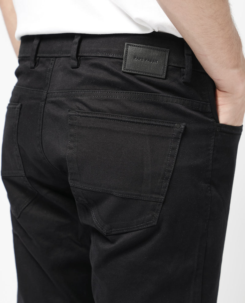 Rare Rabbit Men's Spoke -24 Black Cotton Linen Solid Trousers