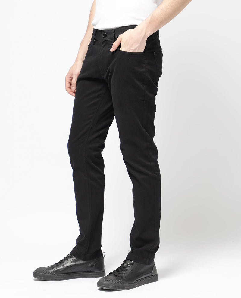 Rare Rabbit Men's Spoke -24 Black Cotton Linen Solid Trousers