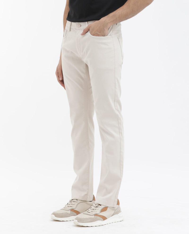 Rare Rabbit Men's Spoke -24 Light Beige Cotton Linen Solid Trousers