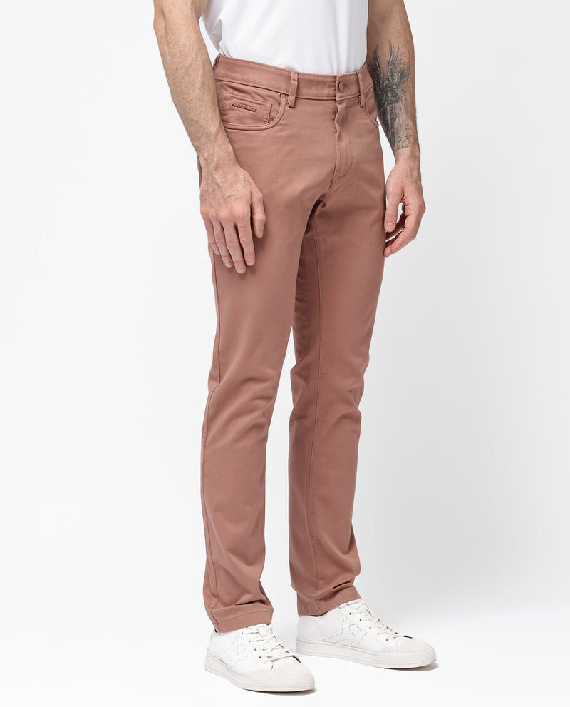 Rare Rabbit Men's Spoke -24 Rust Cotton Linen Solid Trousers