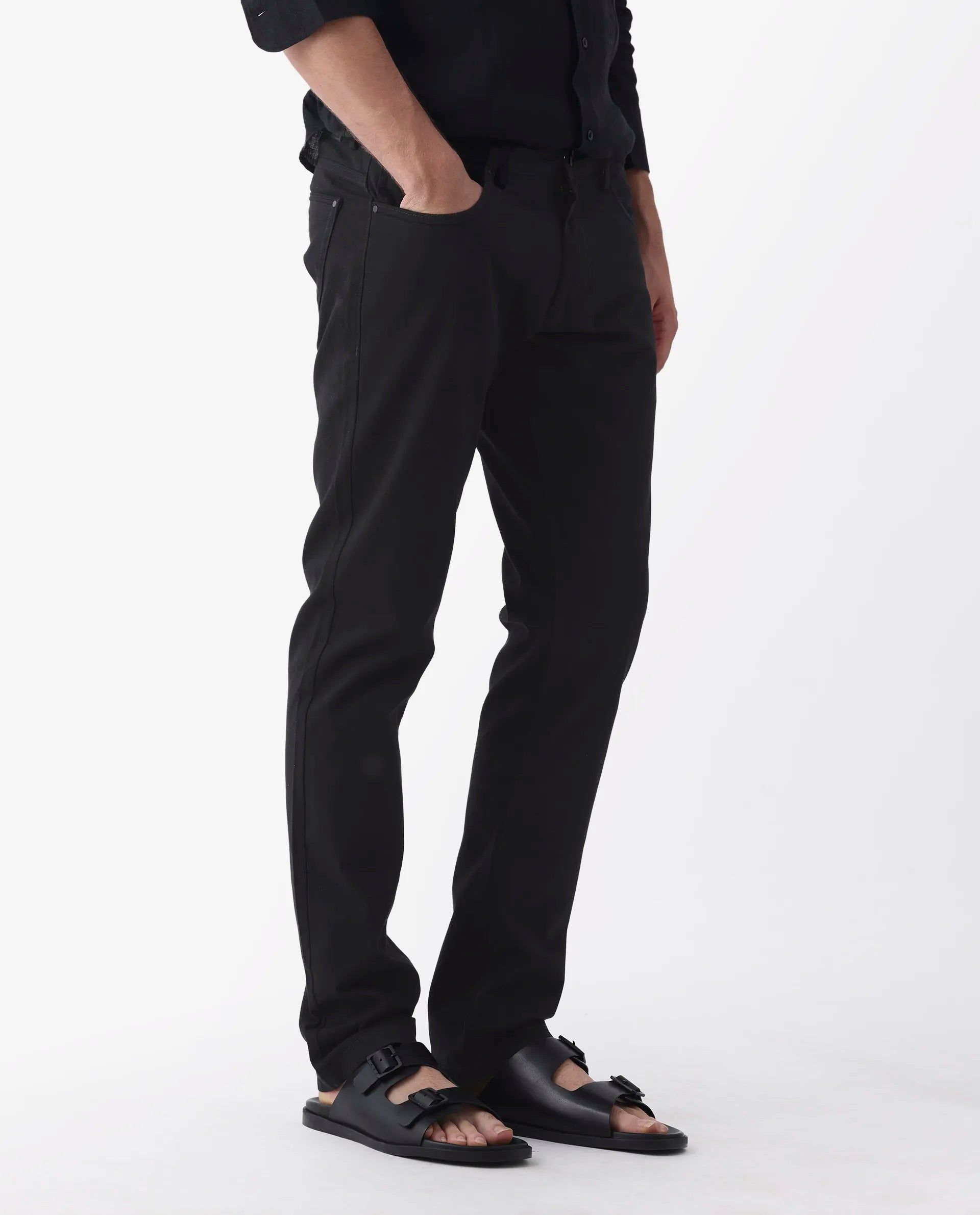 Rare Rabbit Men's Spoke 24 Black Cotton Blend Plain Regular Fit Trouser