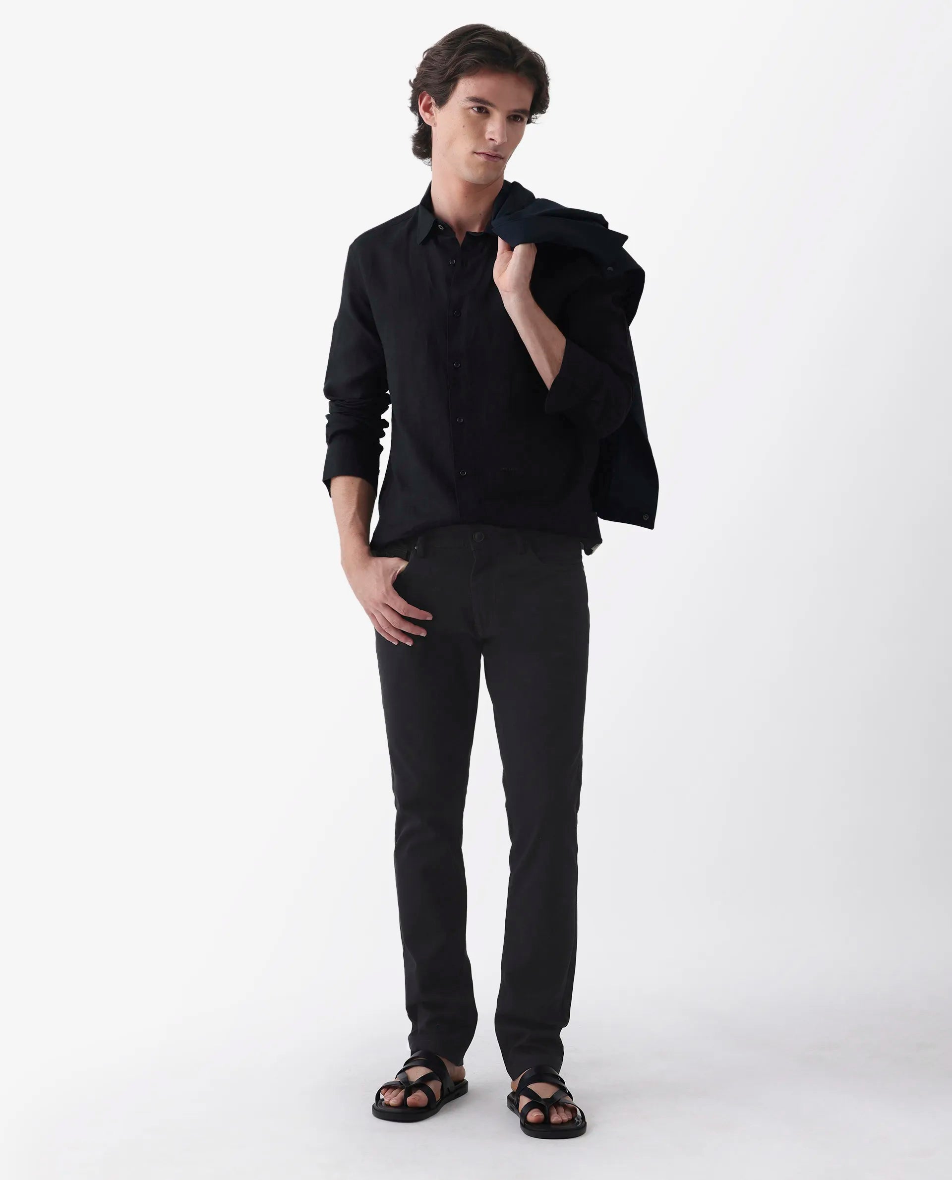 Rare Rabbit Men's Spoke 24 Black Cotton Blend Plain Regular Fit Trouser