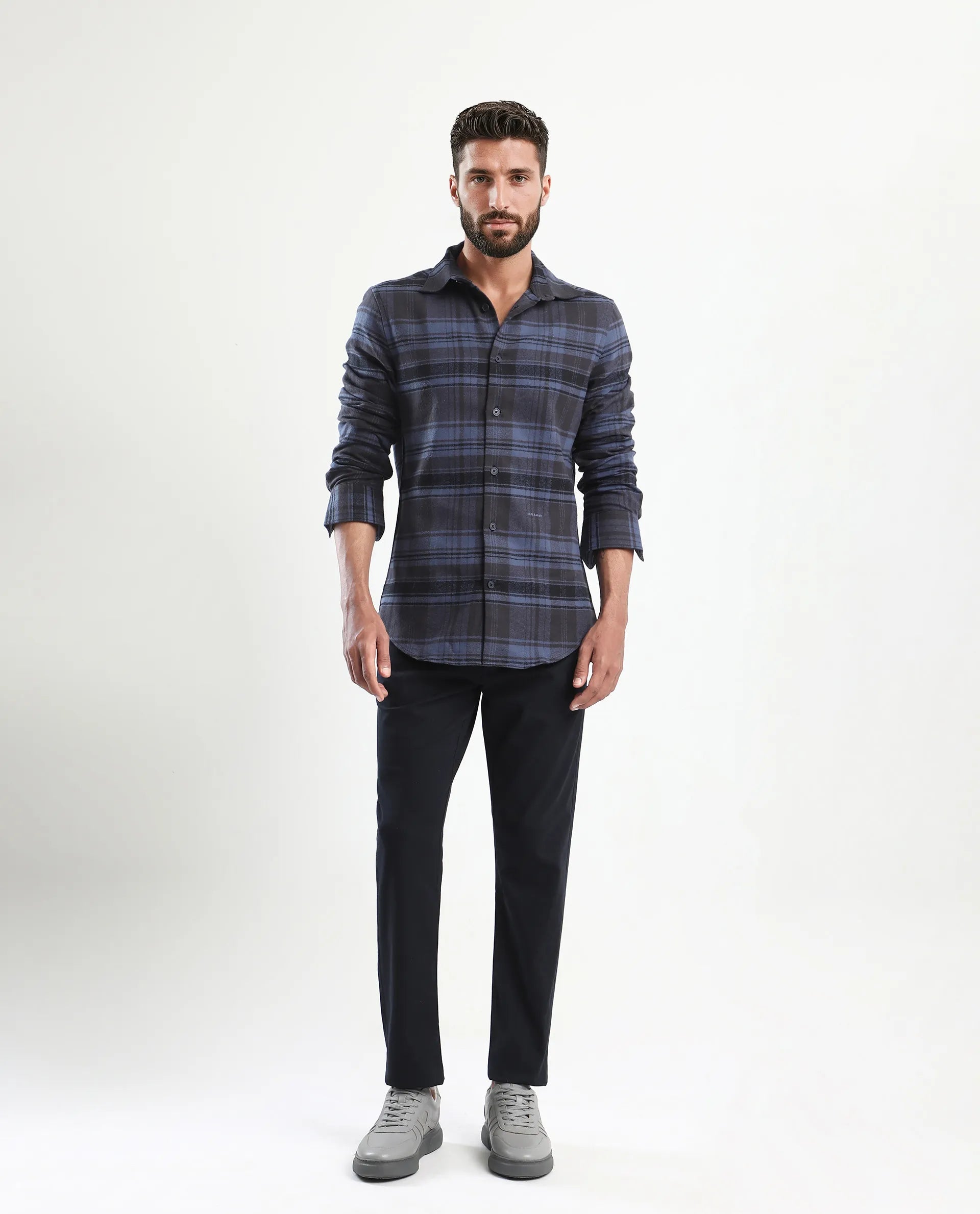 Rare Rabbit Men's Spoke-Aw25 Navy Cotton Blend Plain Regular Fit Trouser