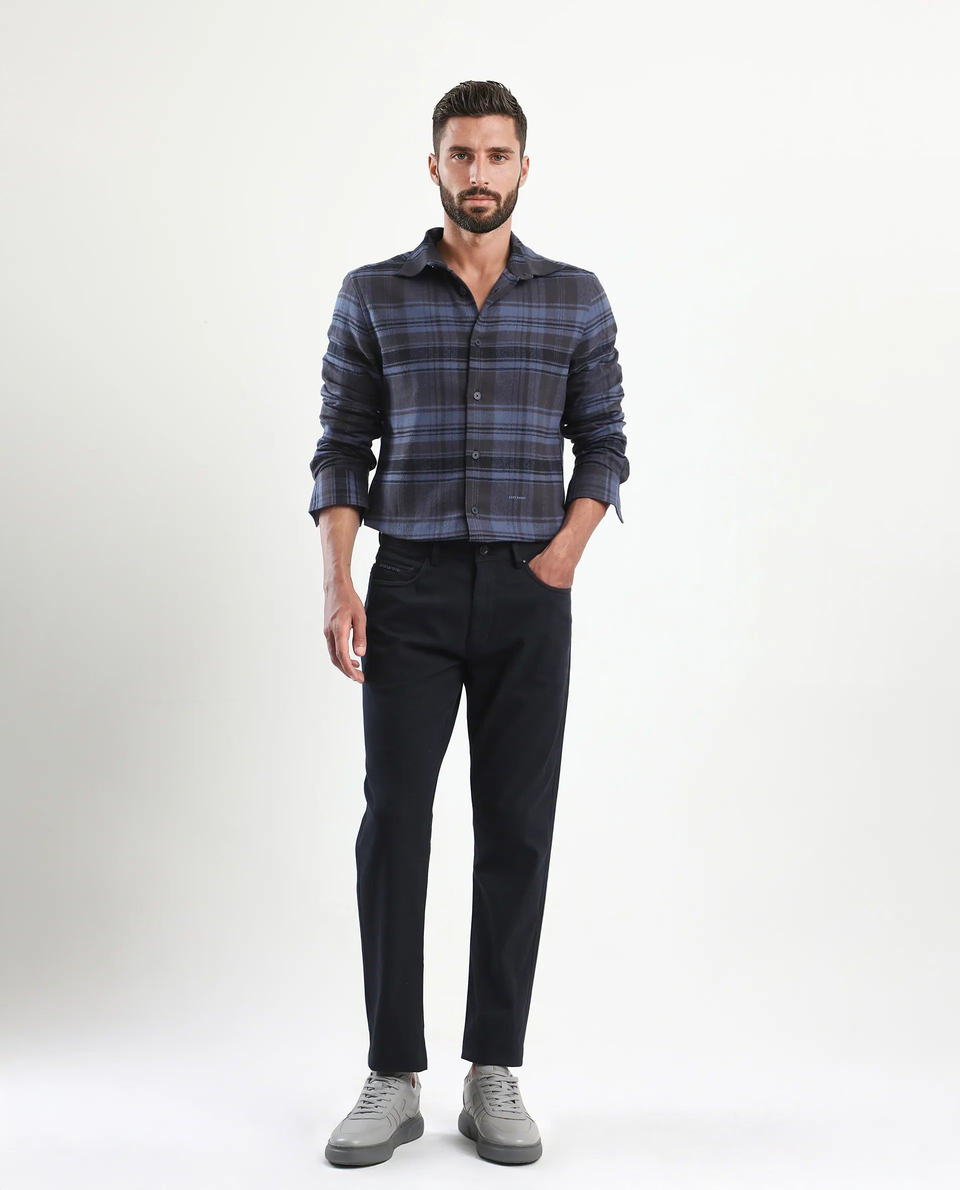 Rare Rabbit Men's Spoke-Aw25 Navy Cotton Blend Plain Regular Fit Trouser