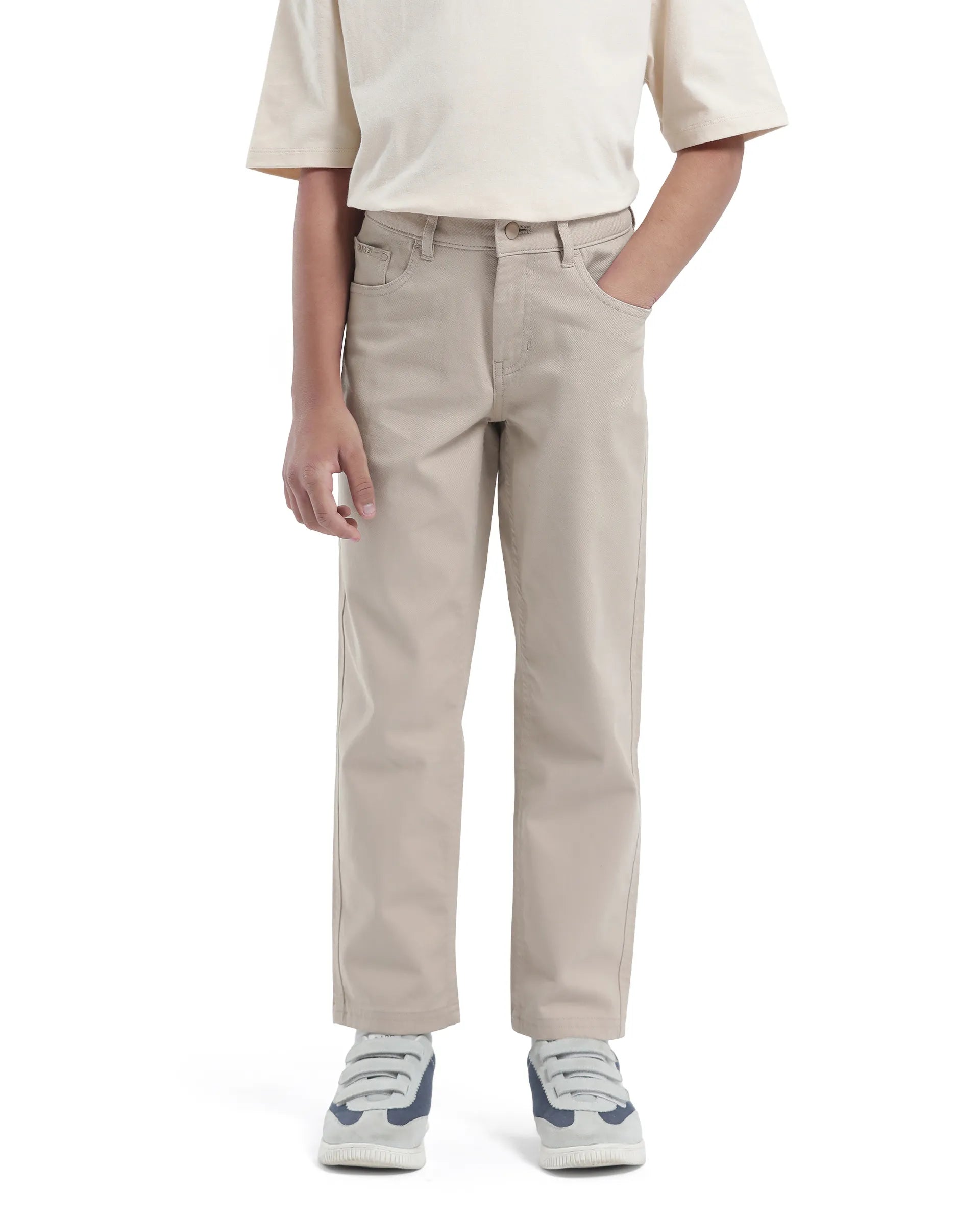 Rare Ones Kids Spoke-K Beige Cotton Button & Zip Closure Solid Regular Fit Trouser