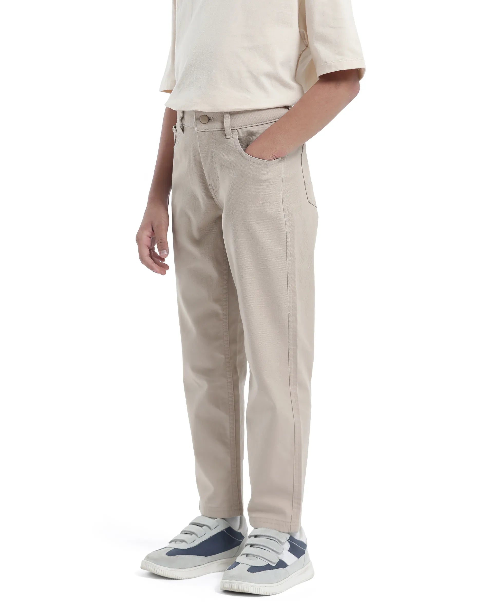 Rare Ones Kids Spoke-K Beige Cotton Button & Zip Closure Solid Regular Fit Trouser