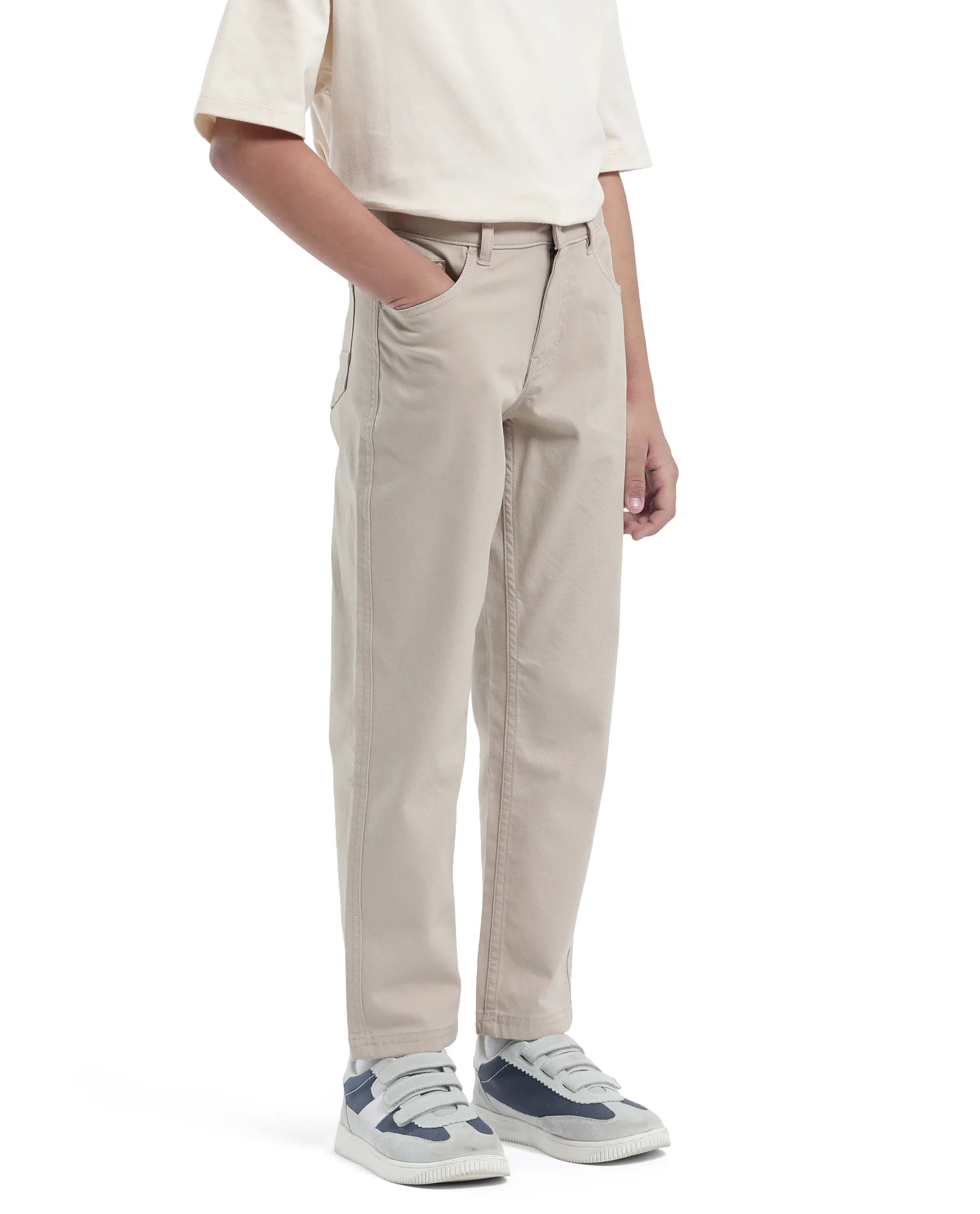 Rare Ones Kids Spoke-K Beige Cotton Button & Zip Closure Solid Regular Fit Trouser