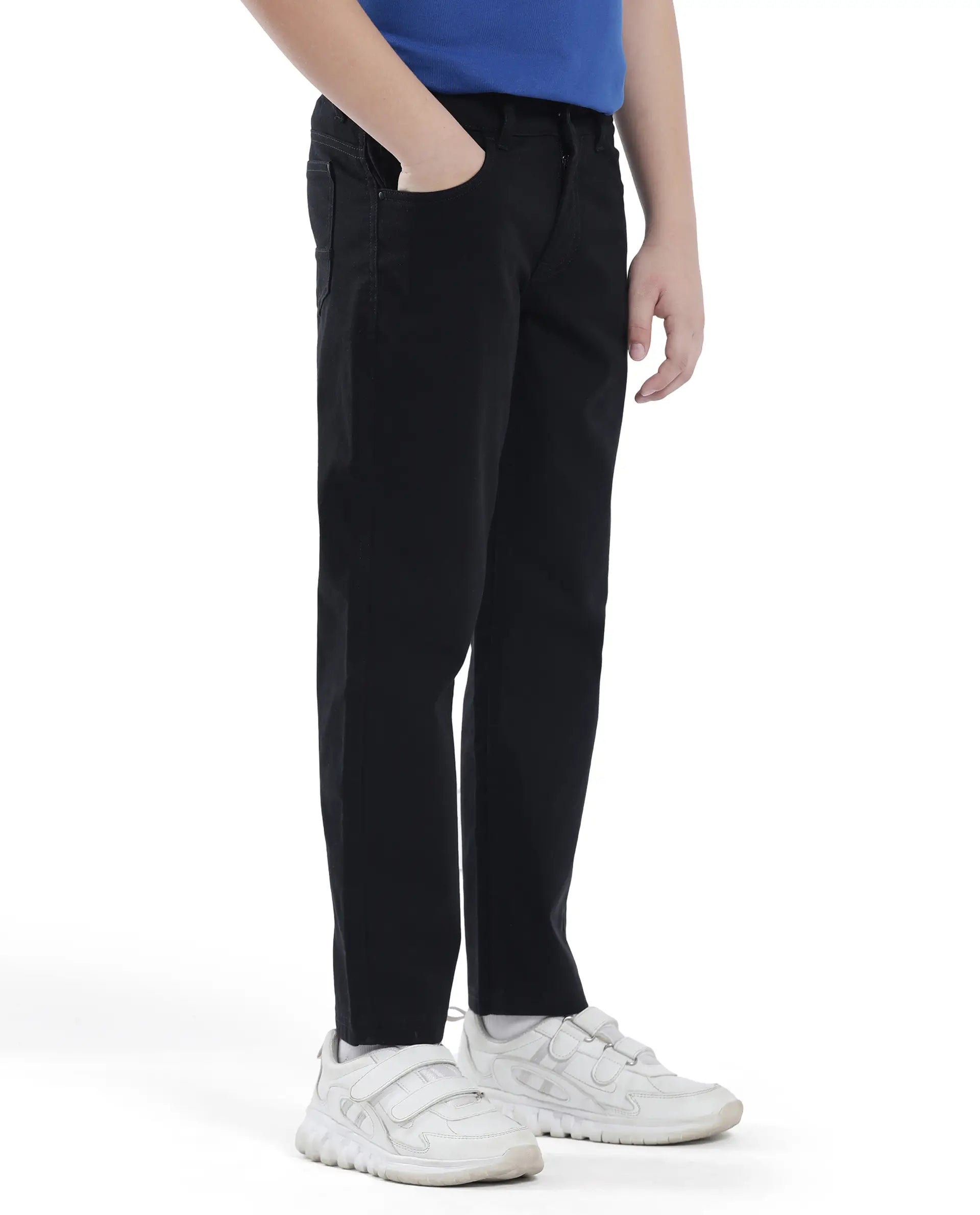 Rare Ones Kids Spoke-K Black Cotton Button And Zip Closure Solid Regular Fit Trouser