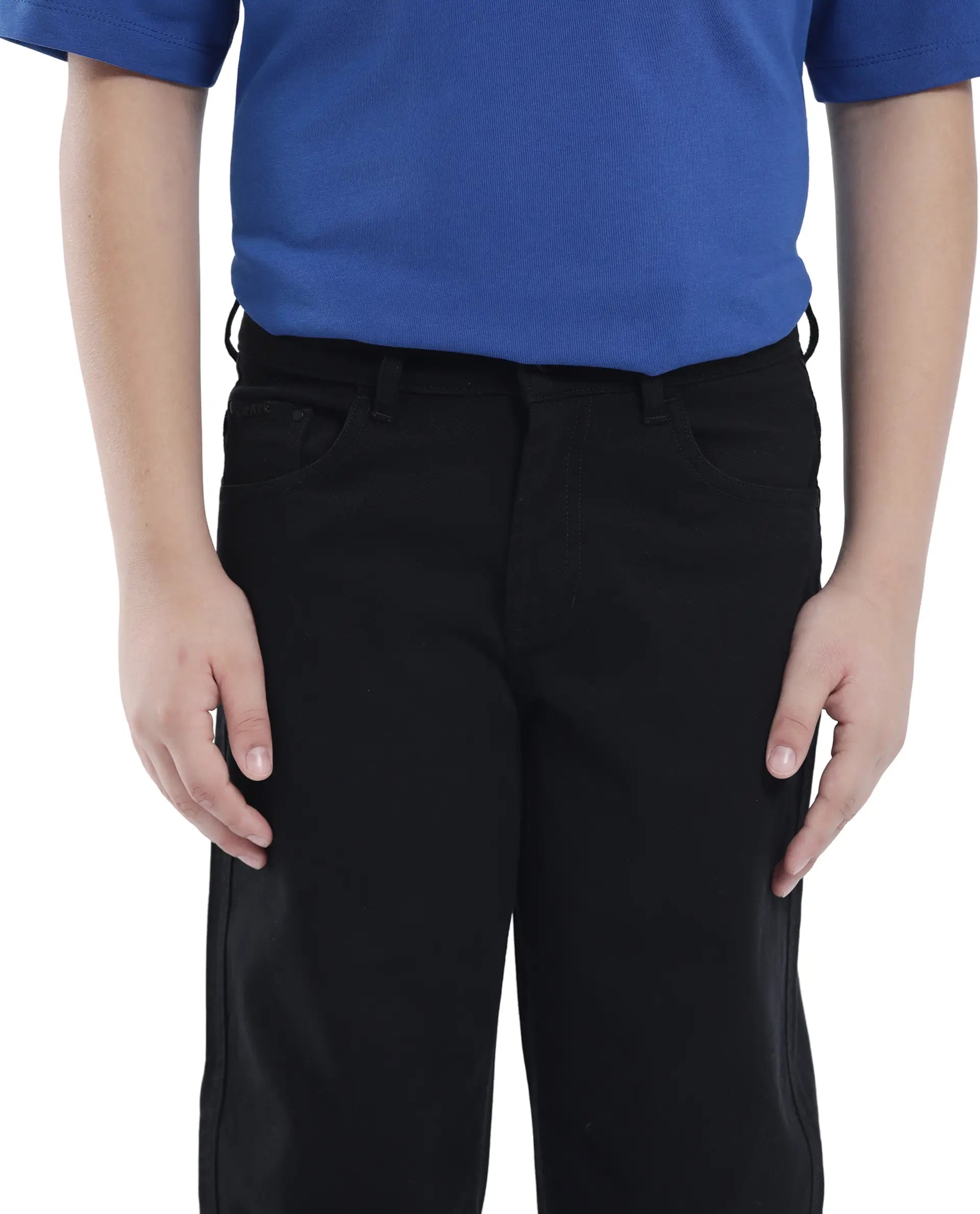 Rare Ones Kids Spoke-K Black Cotton Button And Zip Closure Solid Regular Fit Trouser