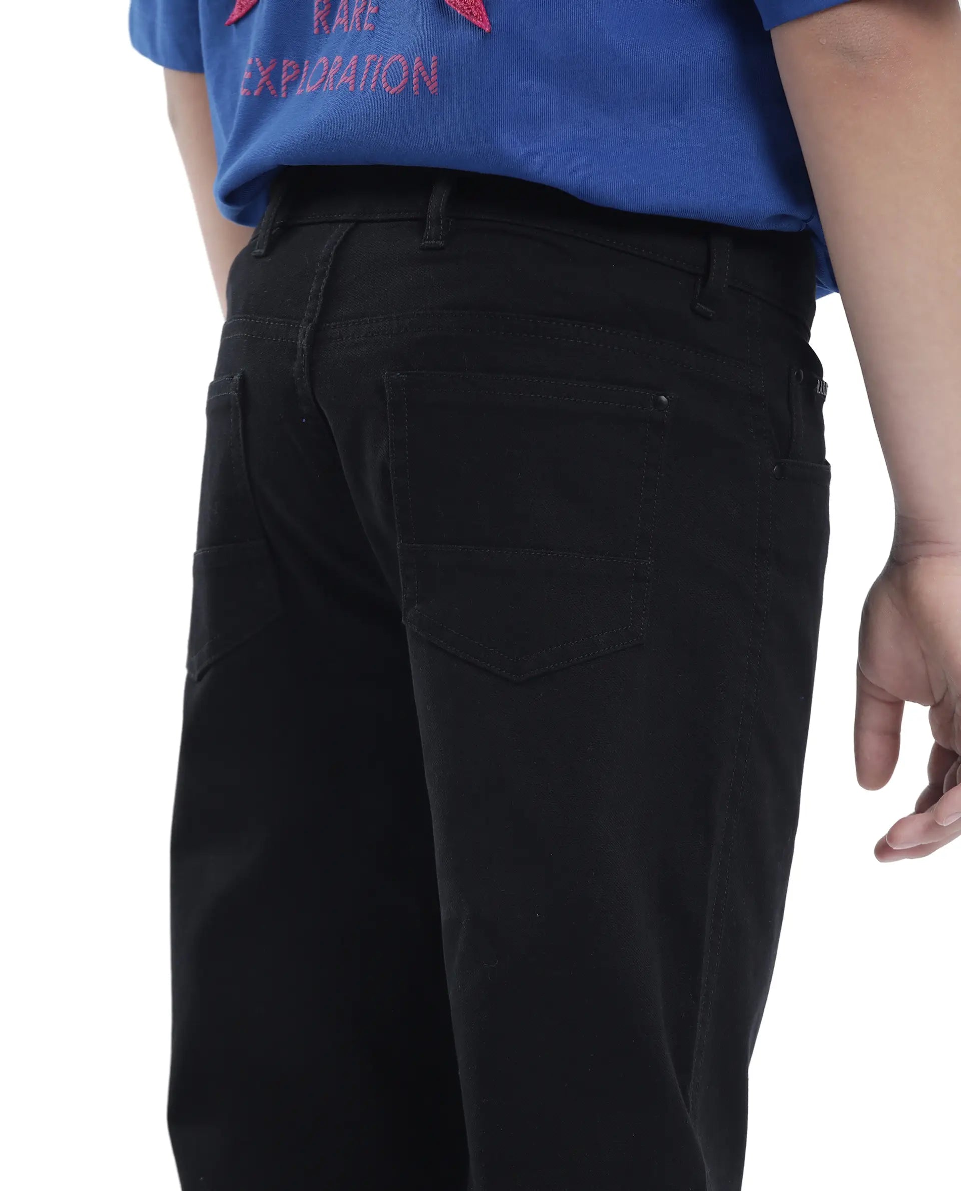 Rare Ones Kids Spoke-K Black Cotton Button And Zip Closure Solid Regular Fit Trouser