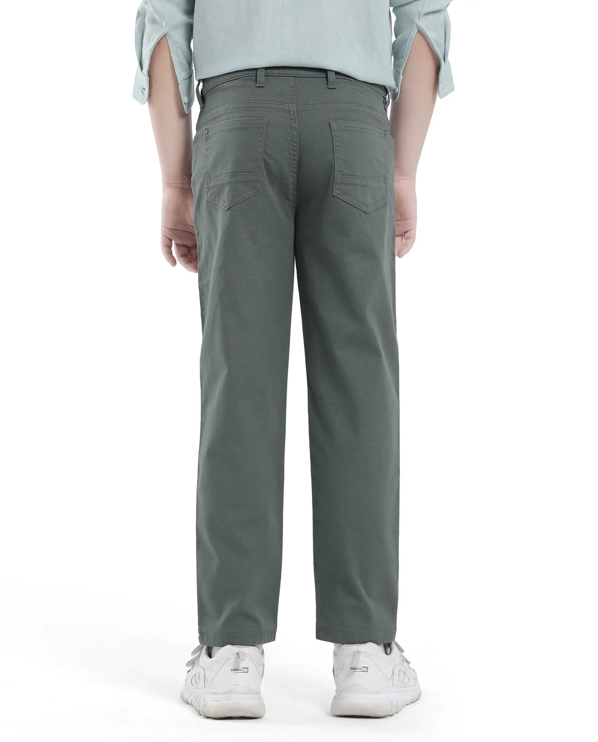 Rare Ones Kids Spoke-K Olive Cotton Button And Zip Closure Solid Regular Fit Trouser