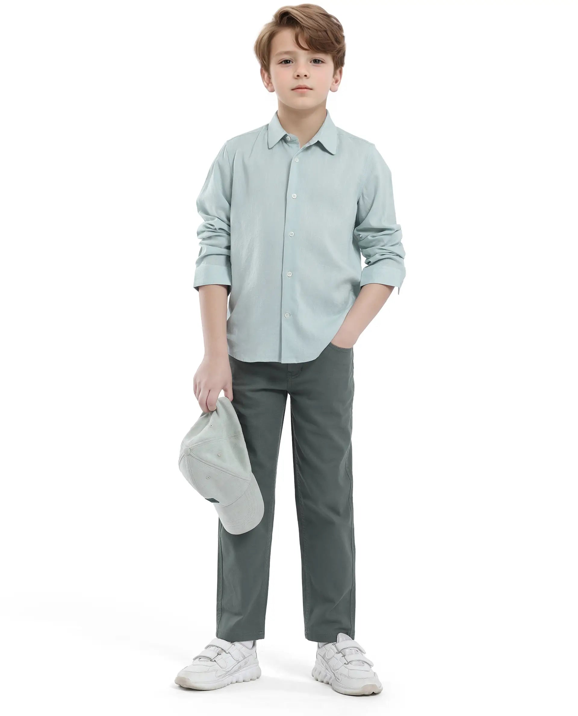 Rare Ones Kids Spoke-K Olive Cotton Button And Zip Closure Solid Regular Fit Trouser