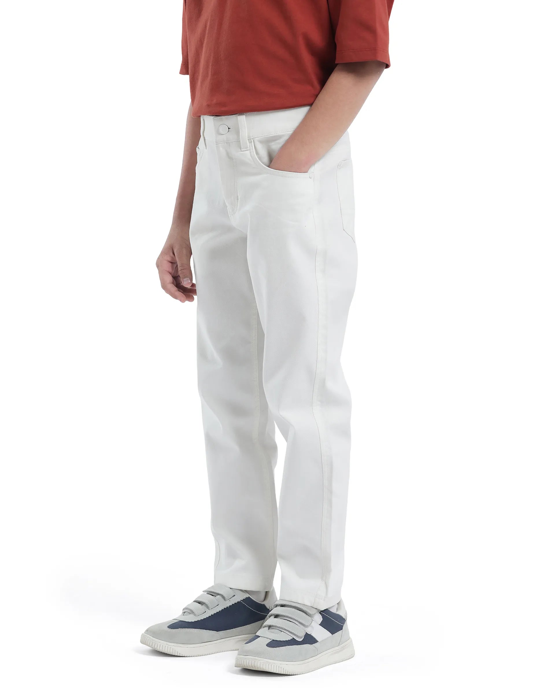 Rare Ones Kids Spoke-K White Cotton Button & Zip Closure Solid Regular Fit Trouser