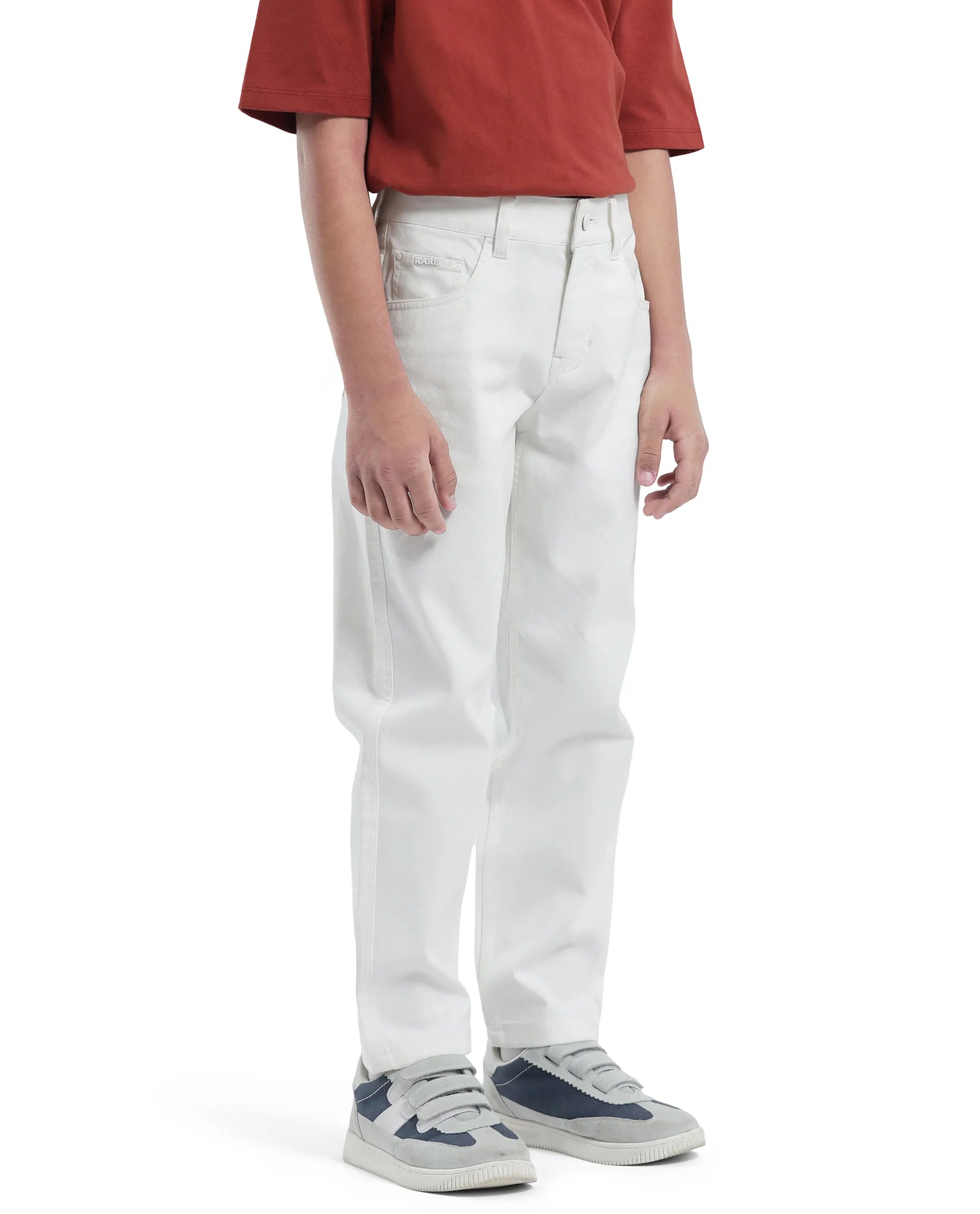 Rare Ones Kids Spoke-K White Cotton Button & Zip Closure Solid Regular Fit Trouser