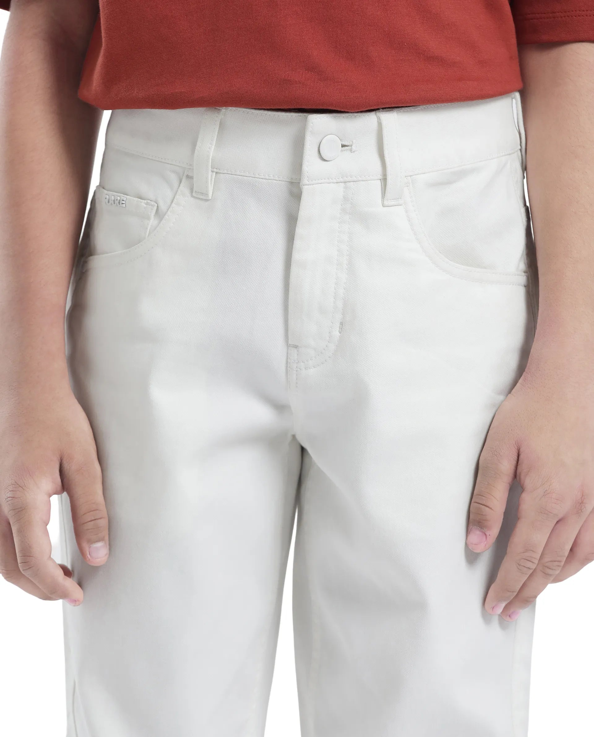 Rare Ones Kids Spoke-K White Cotton Button & Zip Closure Solid Regular Fit Trouser