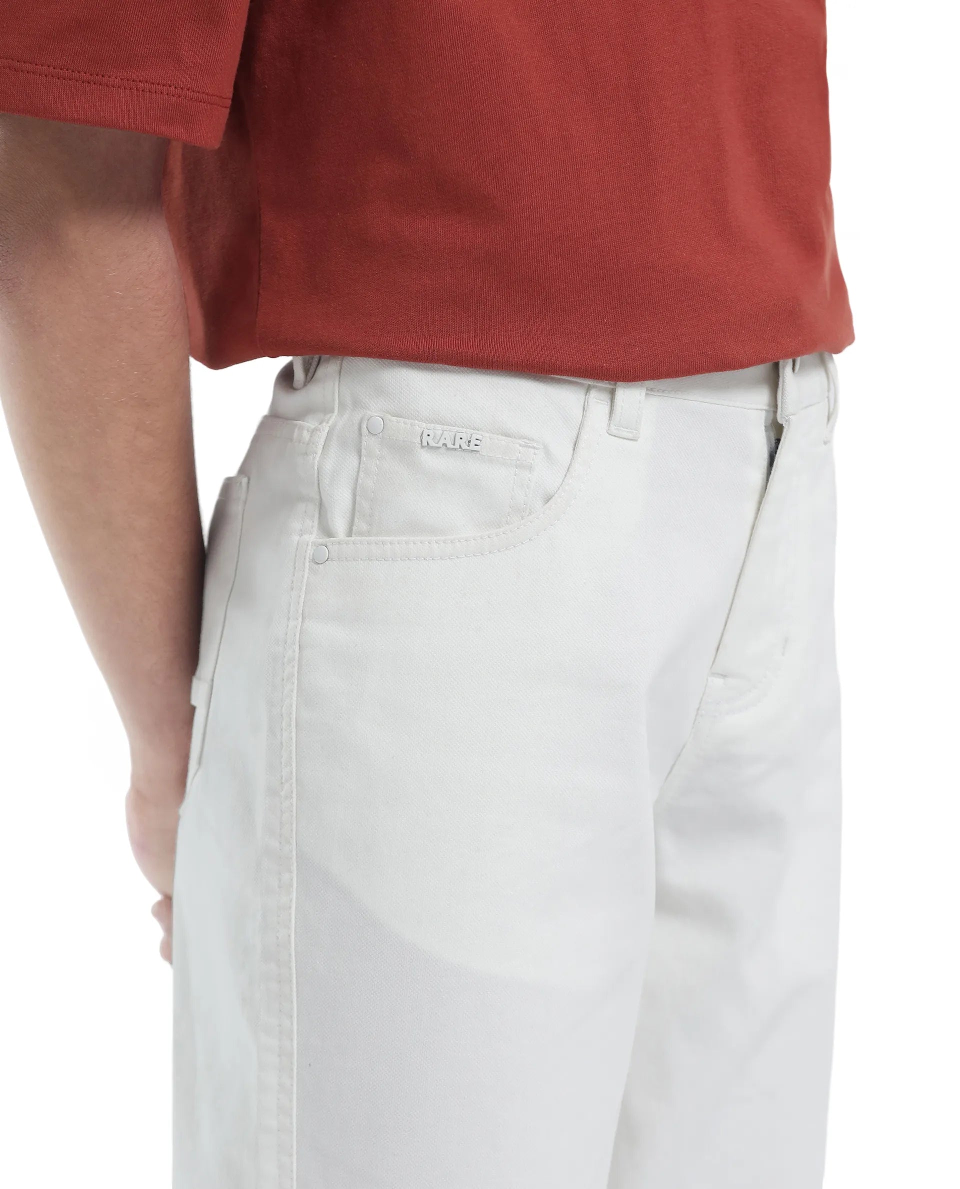 Rare Ones Kids Spoke-K White Cotton Button & Zip Closure Solid Regular Fit Trouser