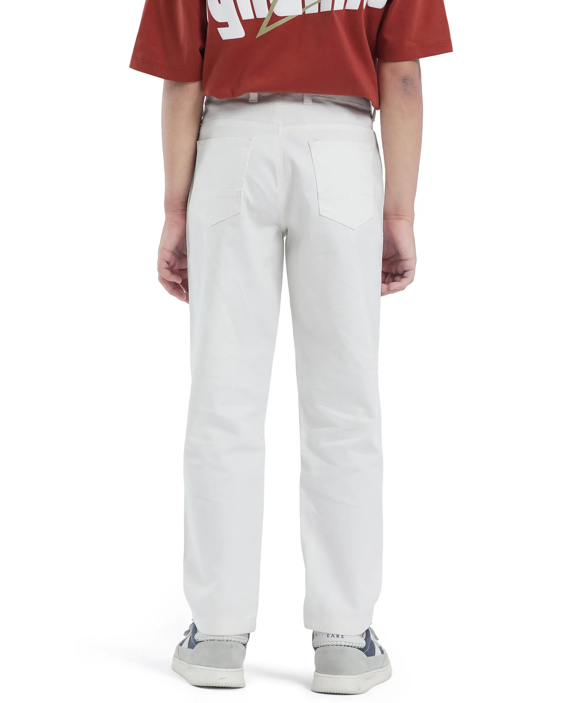 Rare Ones Kids Spoke-K White Cotton Button & Zip Closure Solid Regular Fit Trouser