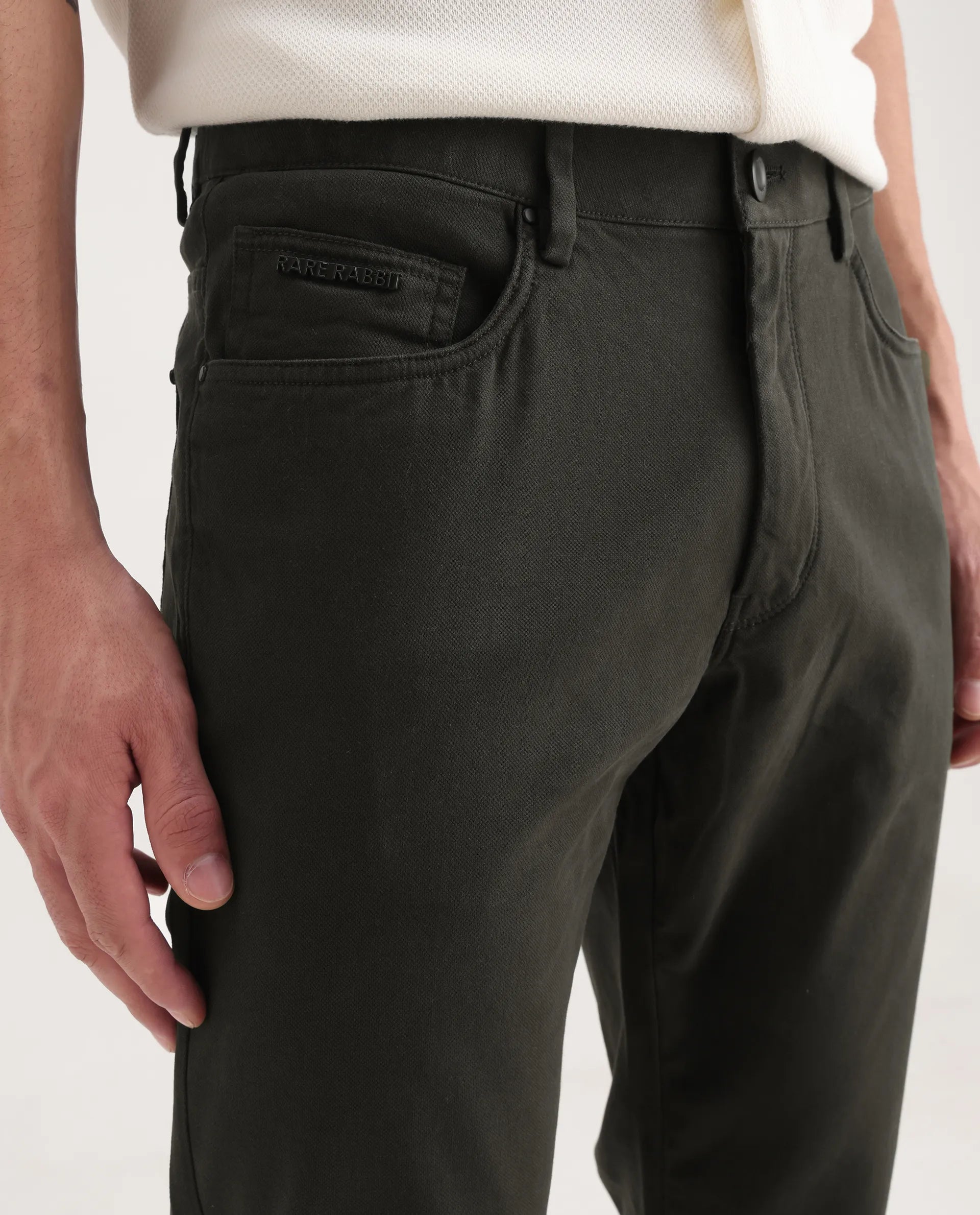 Rare Rabbit Men's Spoke-Aw25 Dark Green Cotton Blend Plain Regular Fit Trouser